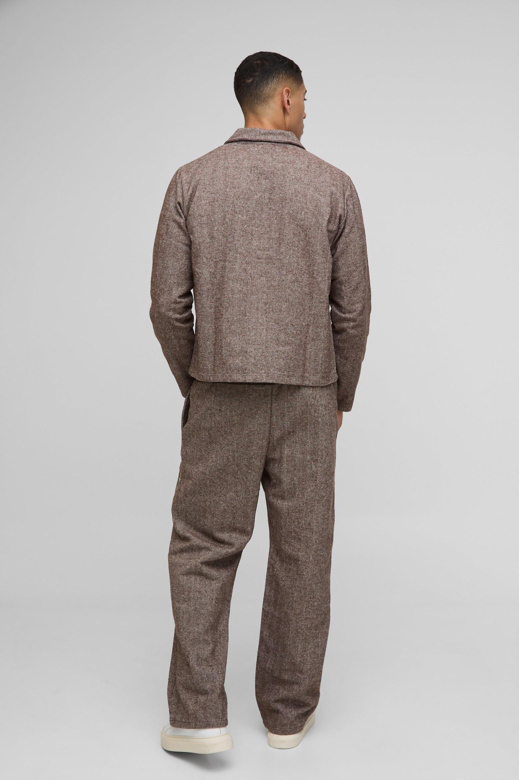 Herringbone Elasticated Waist Wide Leg Pants | boohooMAN USA Product Image