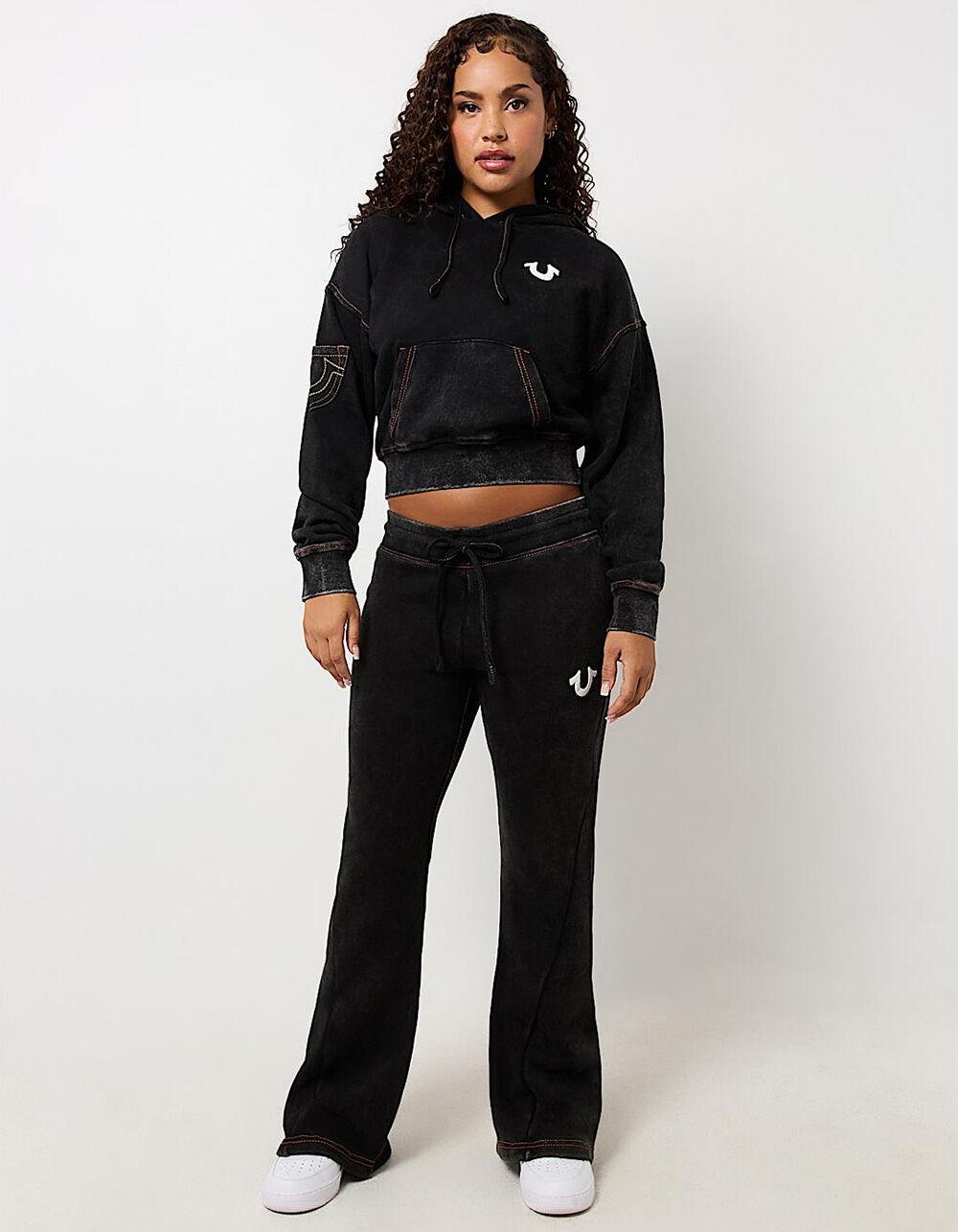 TRUE RELIGION Vintage Wash Logo Womens Crop Hoodie - BLACK Product Image