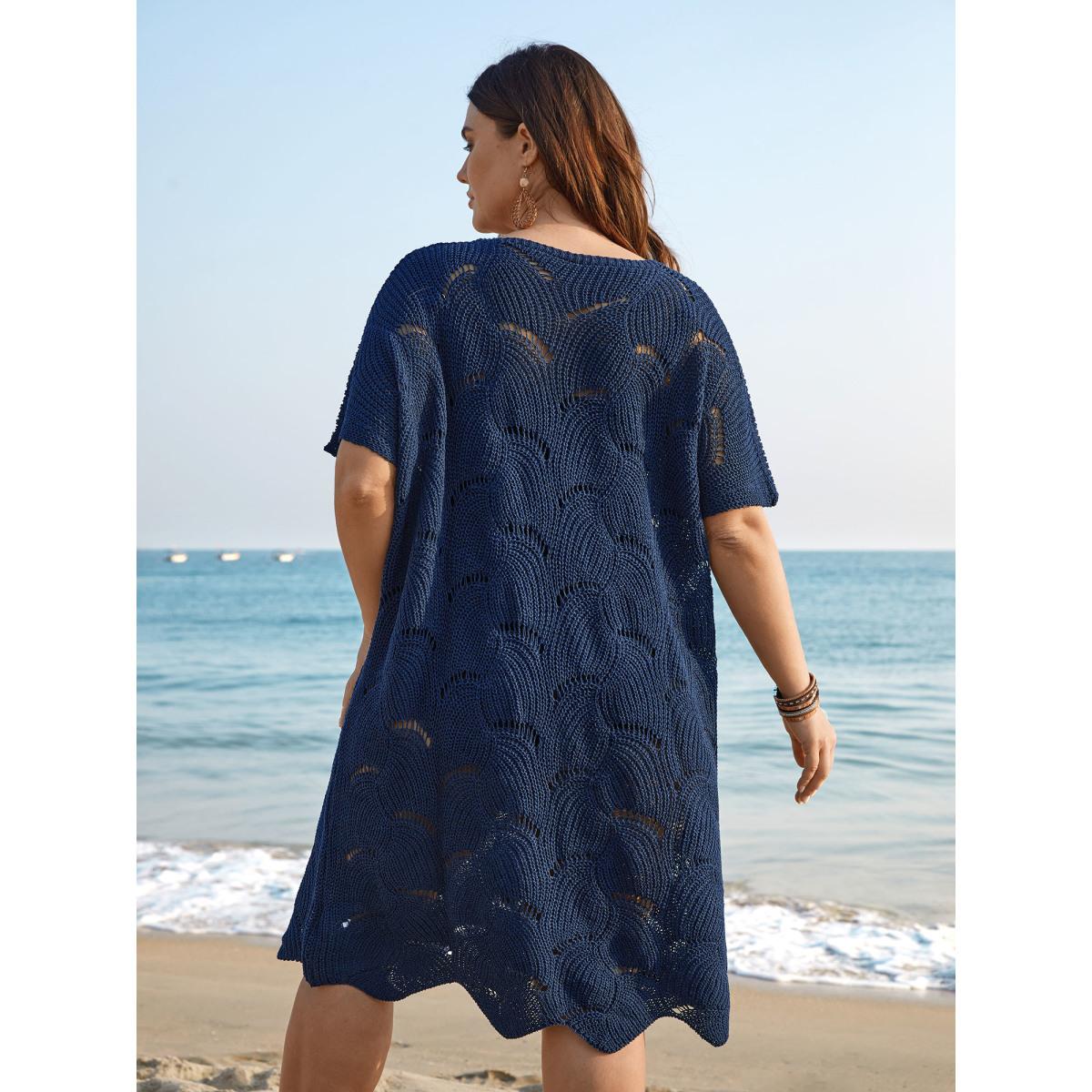 Plus Size Cut-Out Solid V-Neck Swimsuit Coverup Women's Swimwear Indigo Resort Loose Texture Curve Swim Cover Ups BloomChic 22-24/3X Product Image
