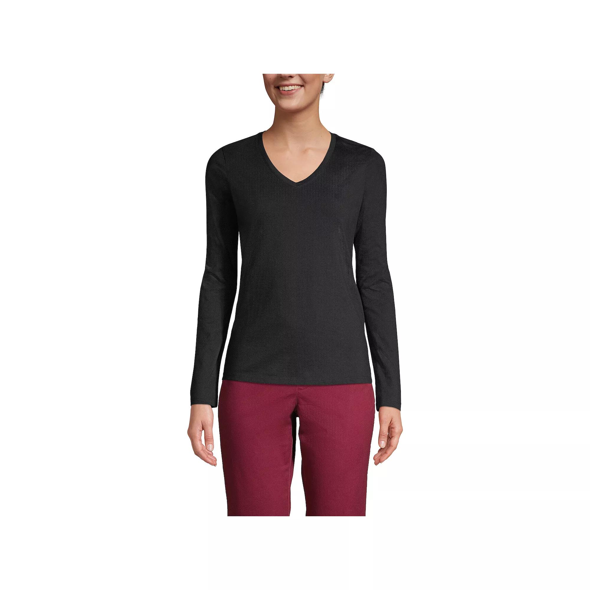 Women's Lands' End Relaxed-Fit Supima Long Sleeve Cotton V-Neck Tee,  Product Image
