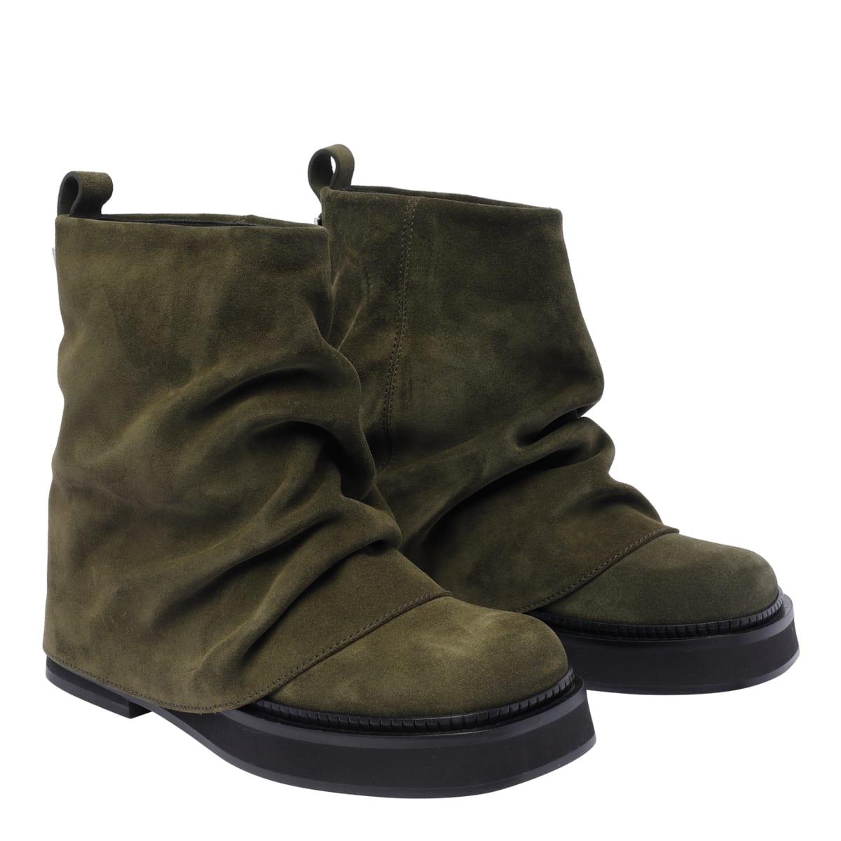 ATTICO Leather Ankle Pull Tab Combat Boots In Green Product Image