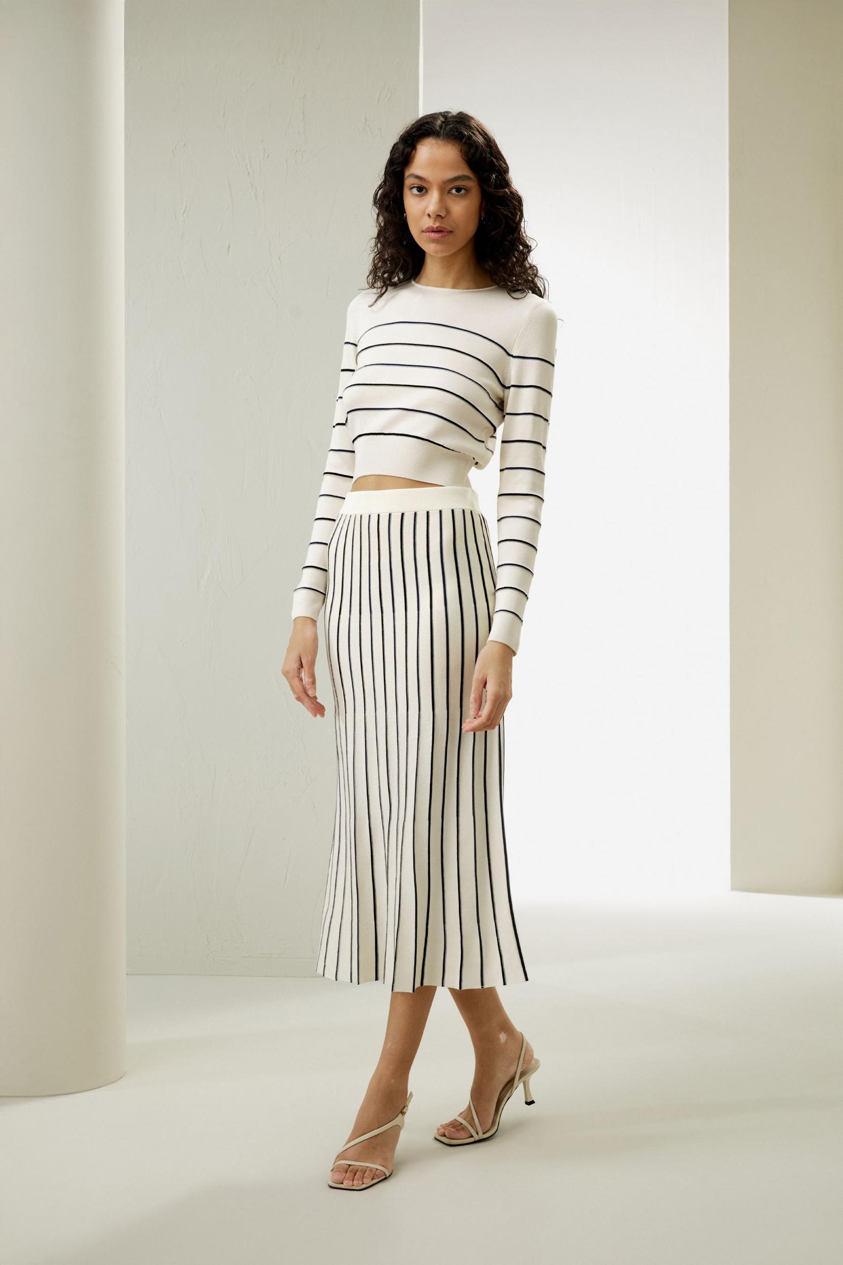 Pinstriped Silk Knitted Skirt Product Image