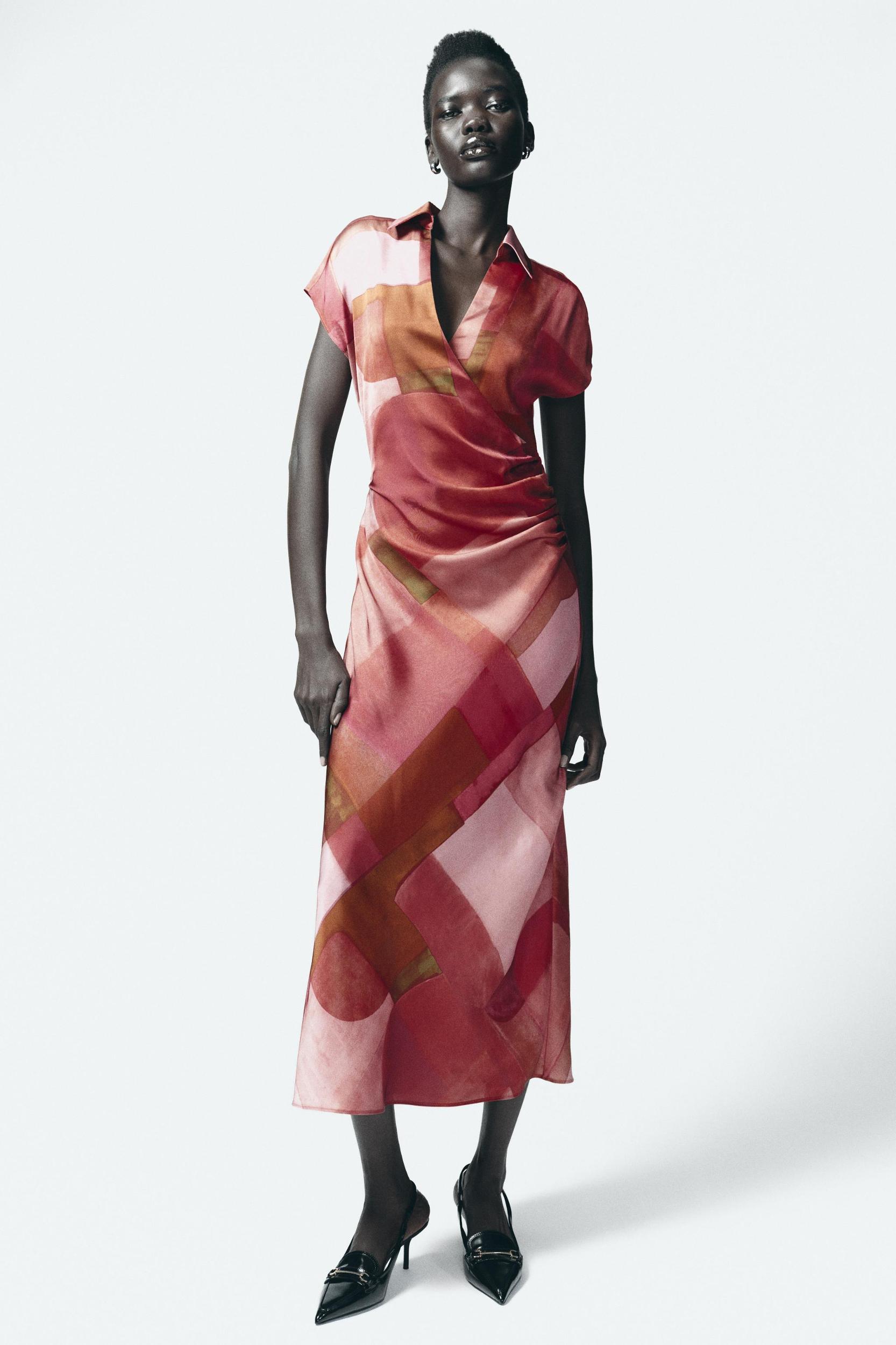 GEOMETRIC PRINT SATIN DRESS Product Image