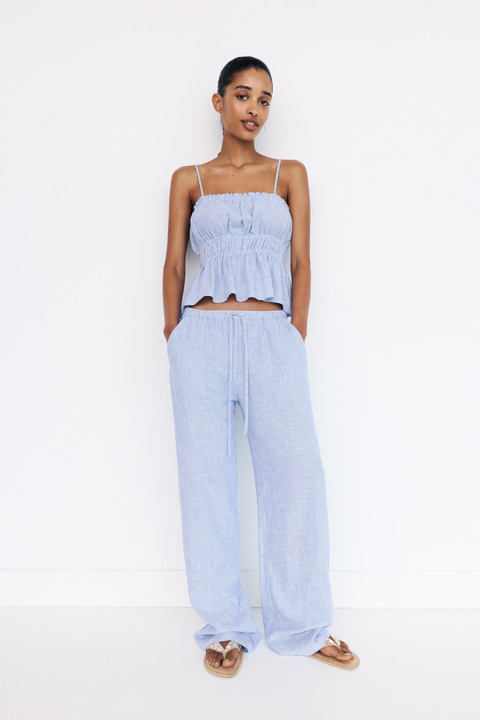 Striped pajama-style pants Product Image