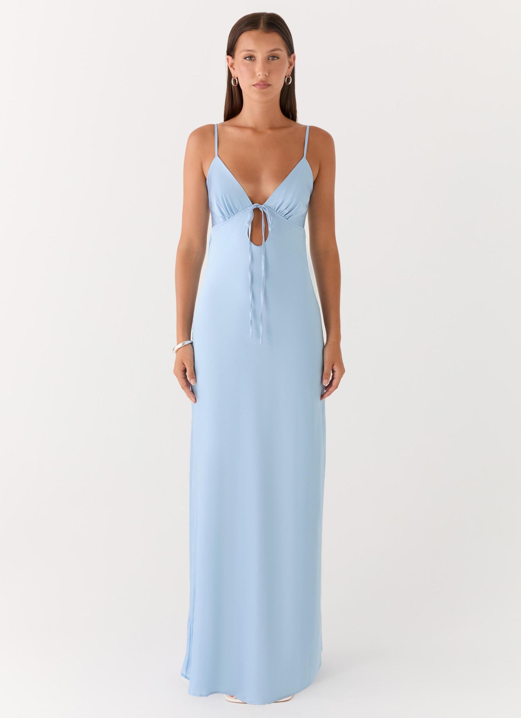 Flora Satin Maxi Dress - Ice Blue Product Image
