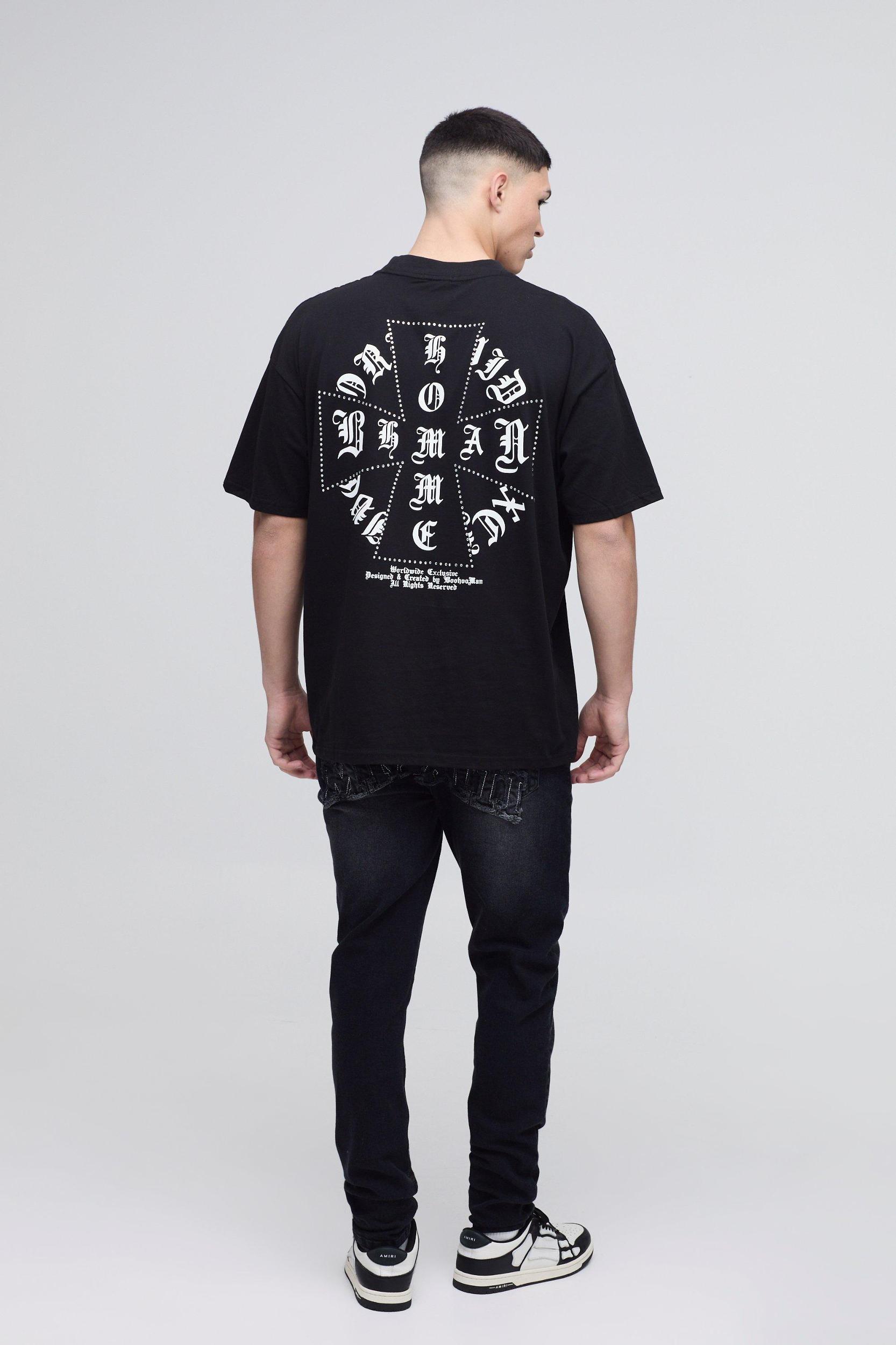 Skinny Stretch Acid Wash Applique Denim Jeans | boohooMAN USA Product Image