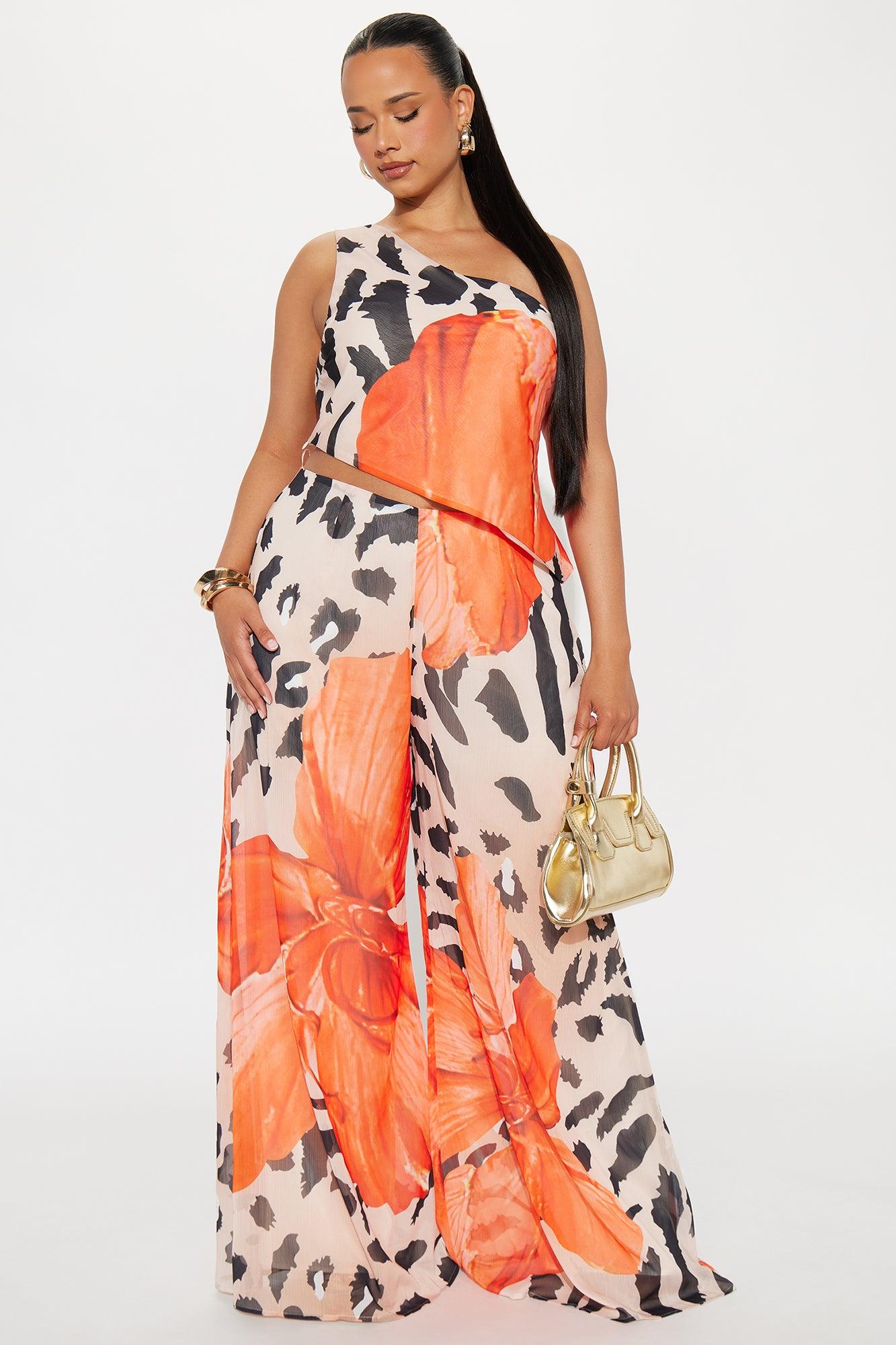 Spring Fling Tropical Pant Set - Orange/combo Female Product Image