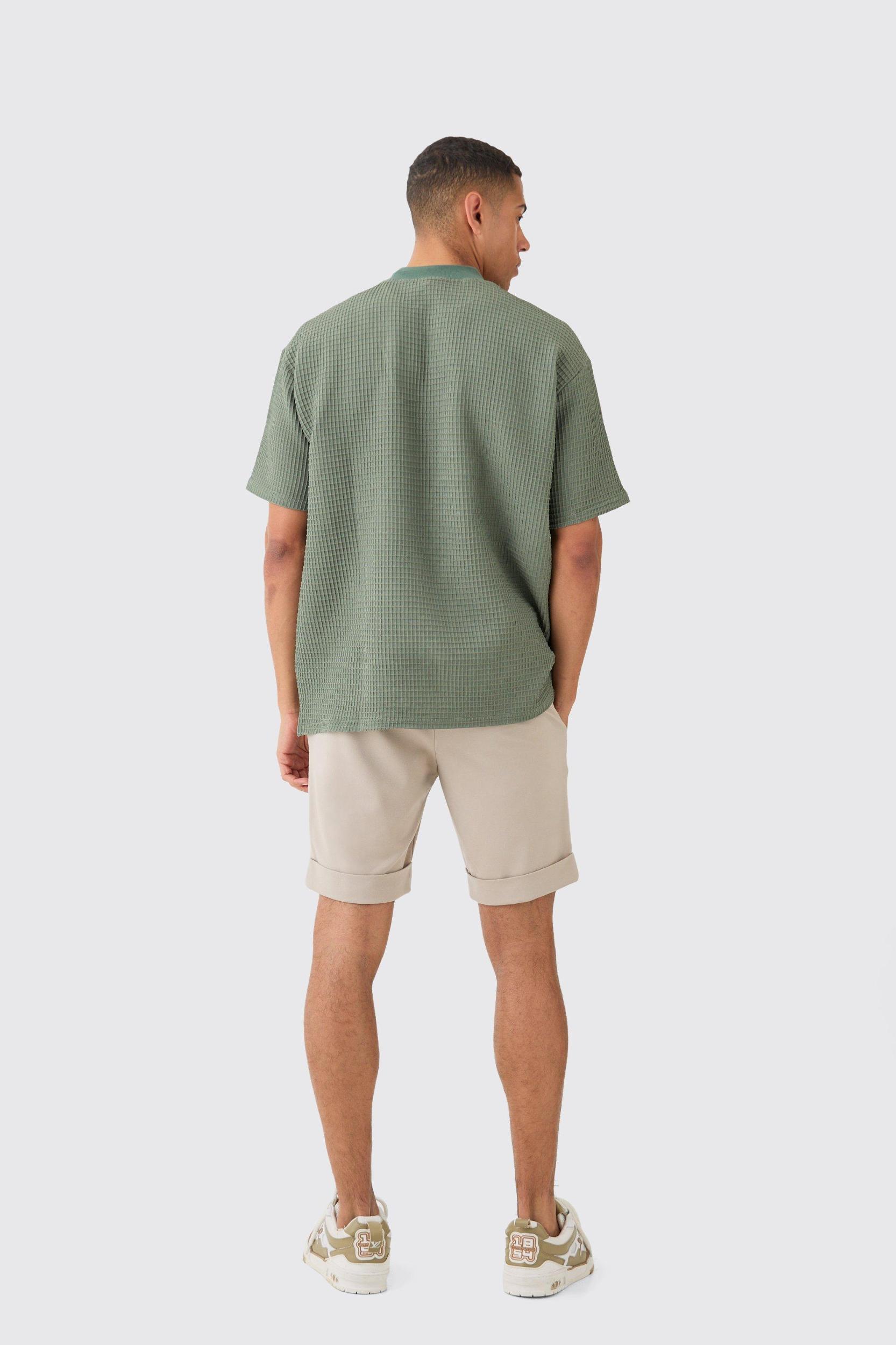 Oversized Waffle Extended Neck T-shirt | boohooMAN USA Product Image