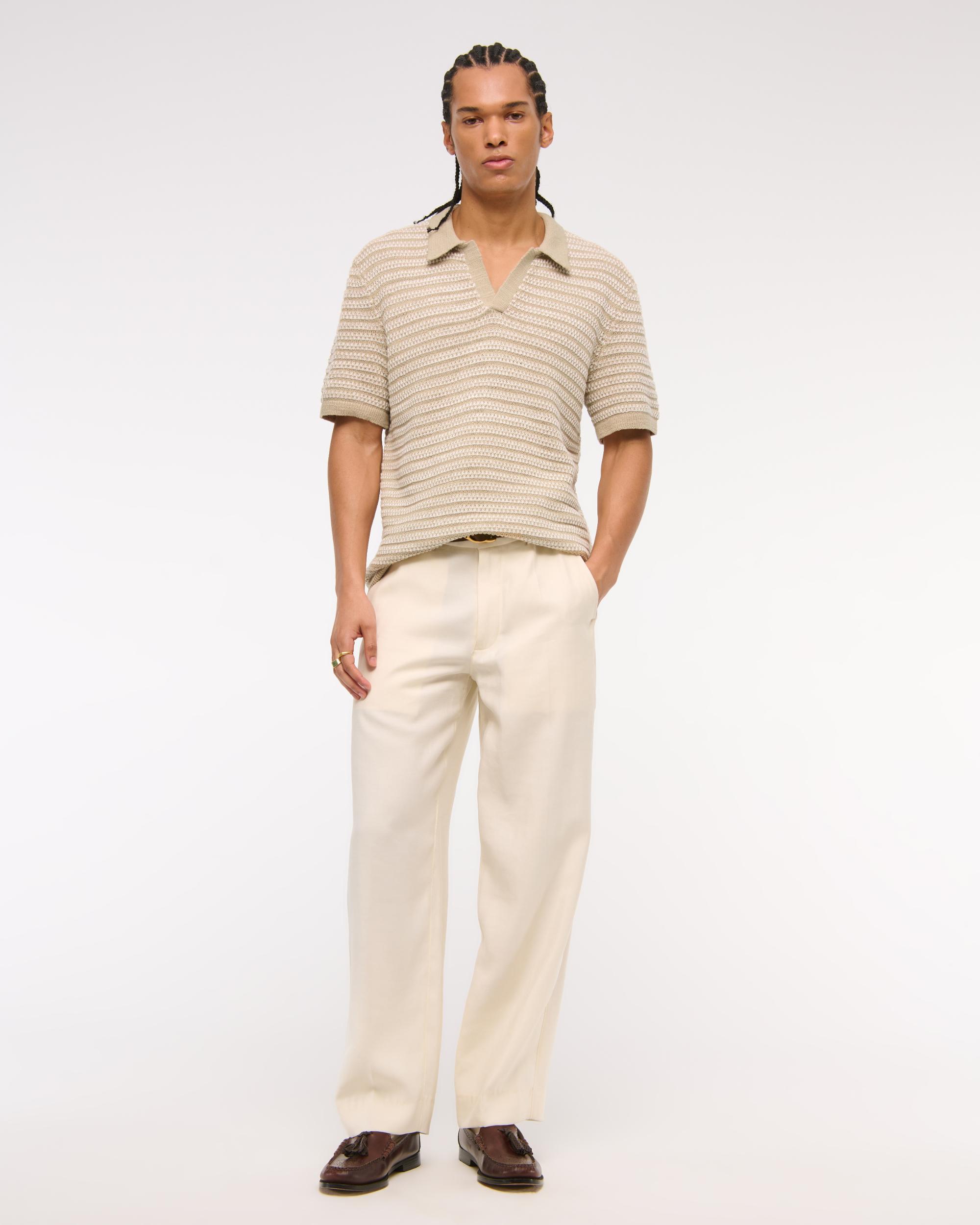 Textural Striped Johnny Collar Sweater Polo Product Image