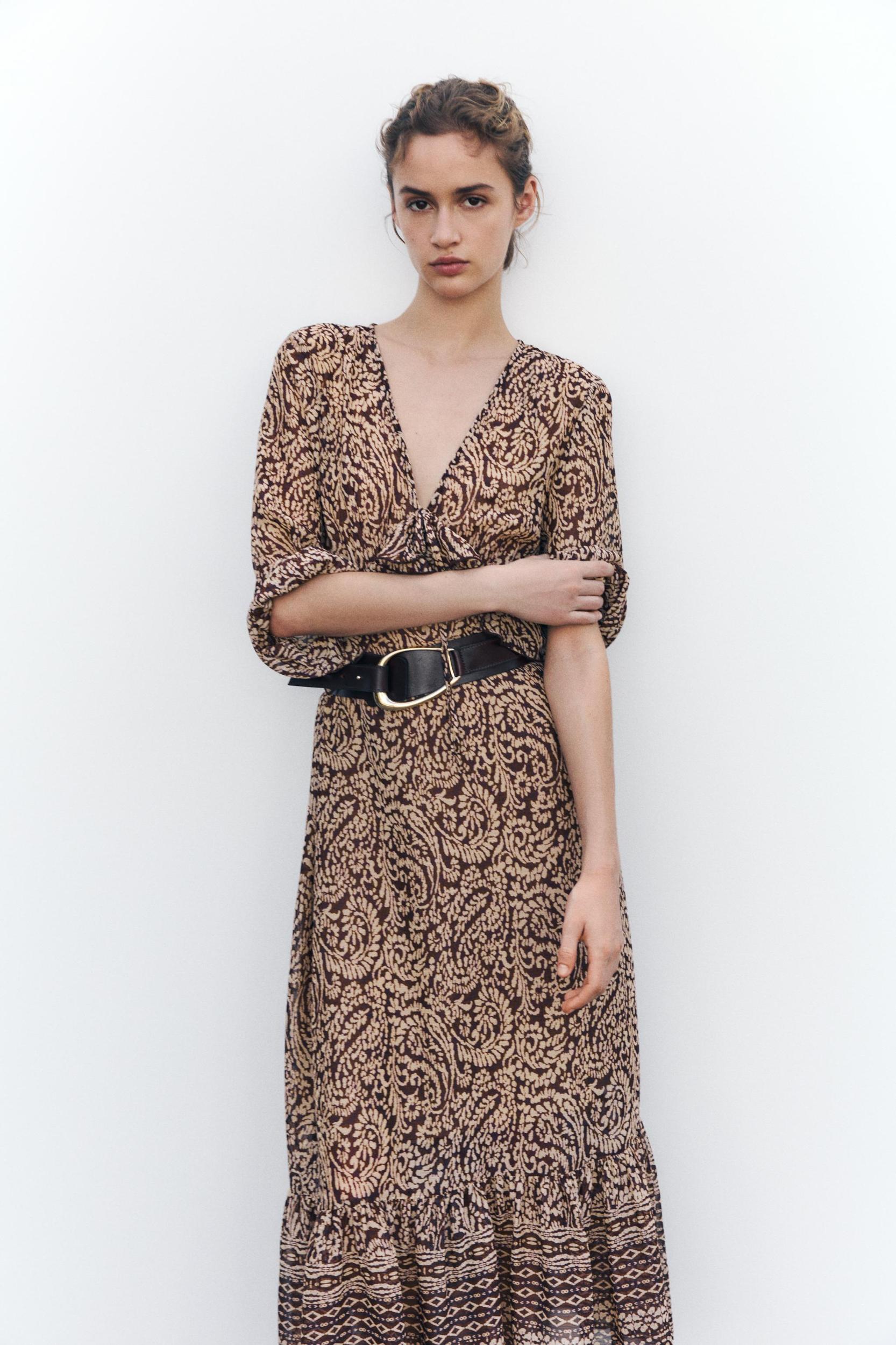 RUFFLED PRINT MIDI DRESS Product Image
