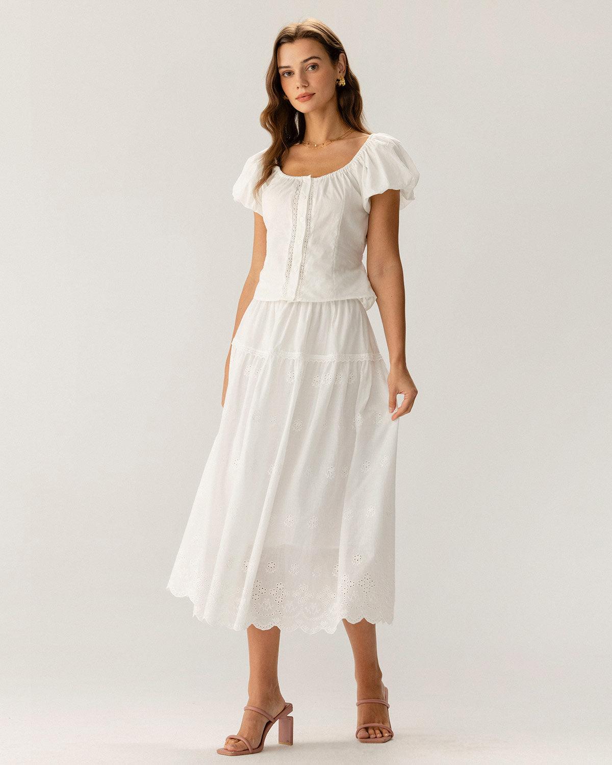 White Raglan Sleeve Button Blouse Product Image