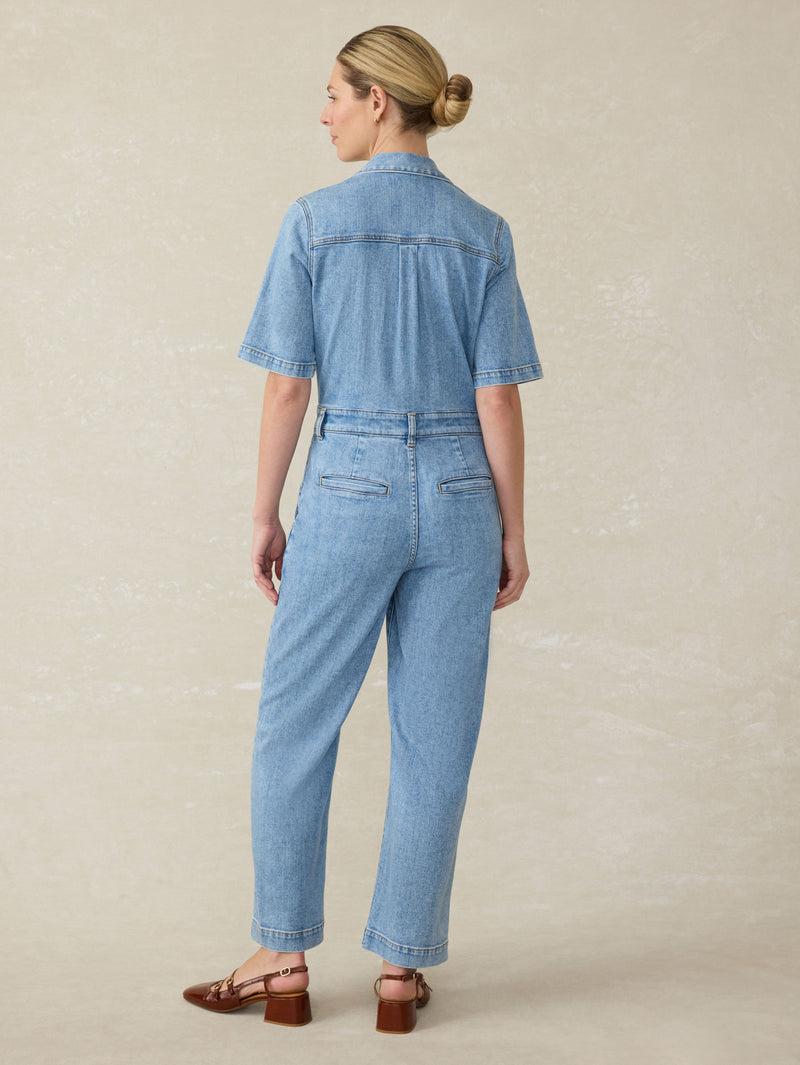 Short-Sleeve Denim Michelle Jumpsuit - Cloudlight Wash Product Image