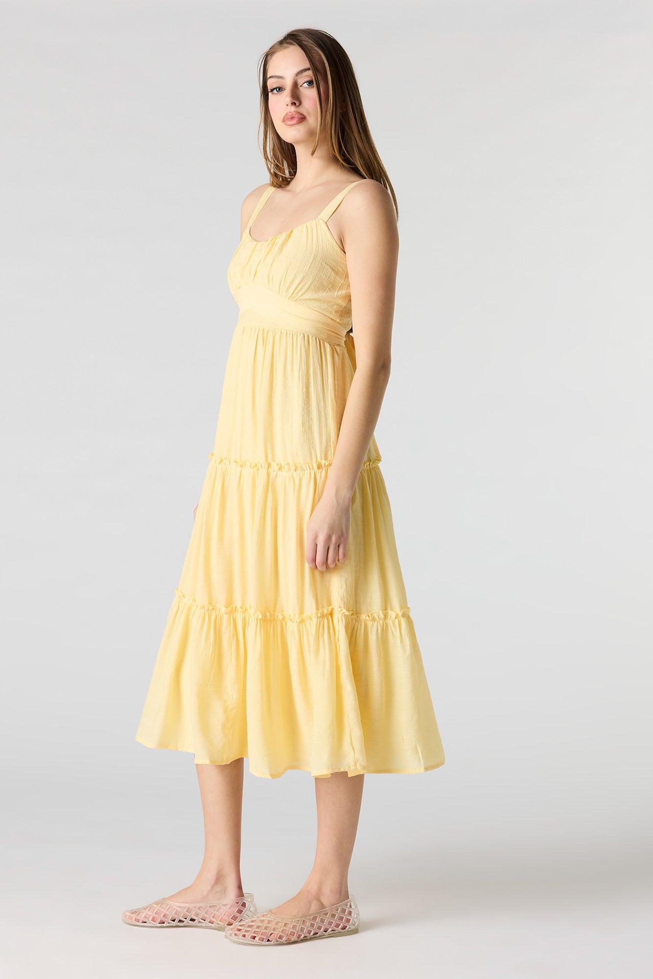 Tie Waist Tiered Midi Dress Female Product Image