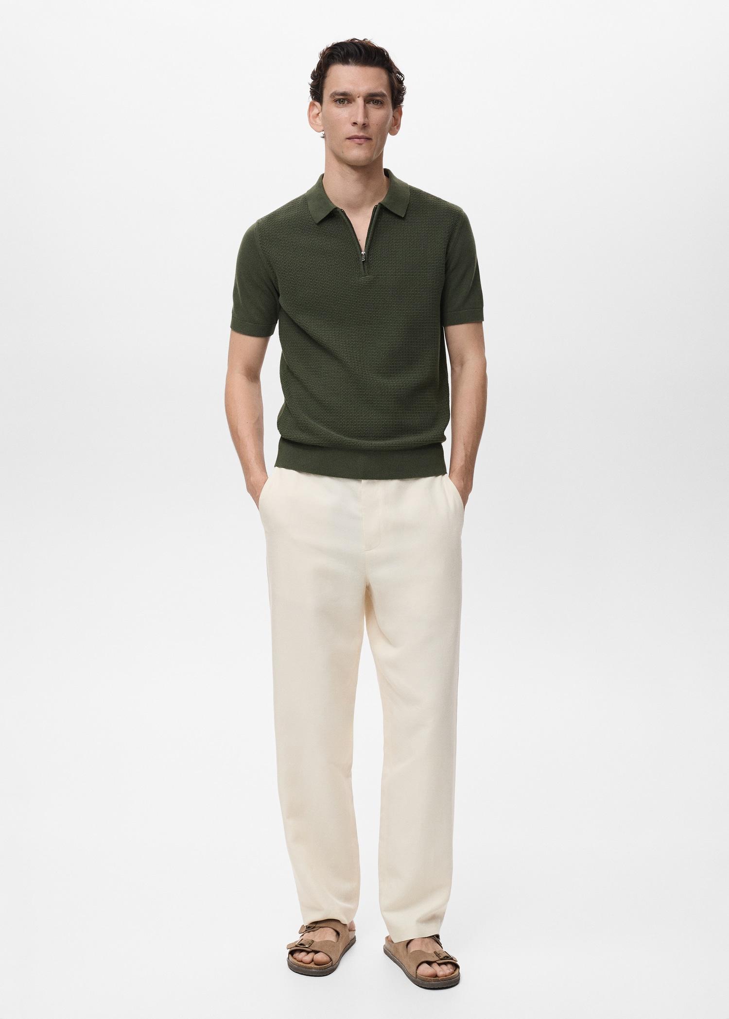 Openwork cotton knitte polo shirt - Men | MANGO USA Product Image