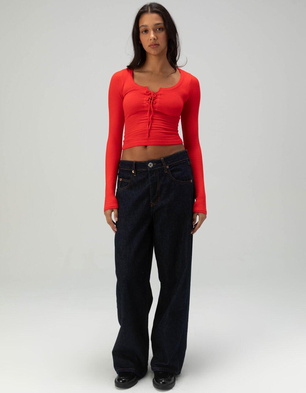 BDG Urban Outfitters Knockout Womens Lace Up Top - BURGUNDY Product Image