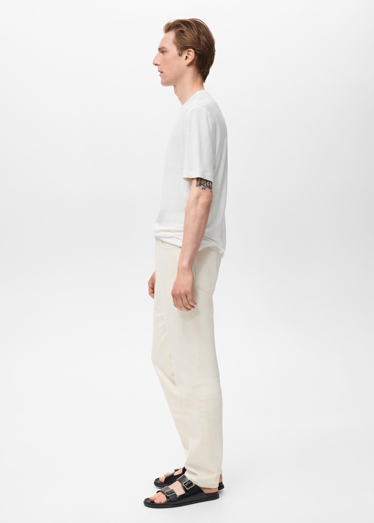 Linen slim-fit t-shirt - Men | MANGO USA Product Image