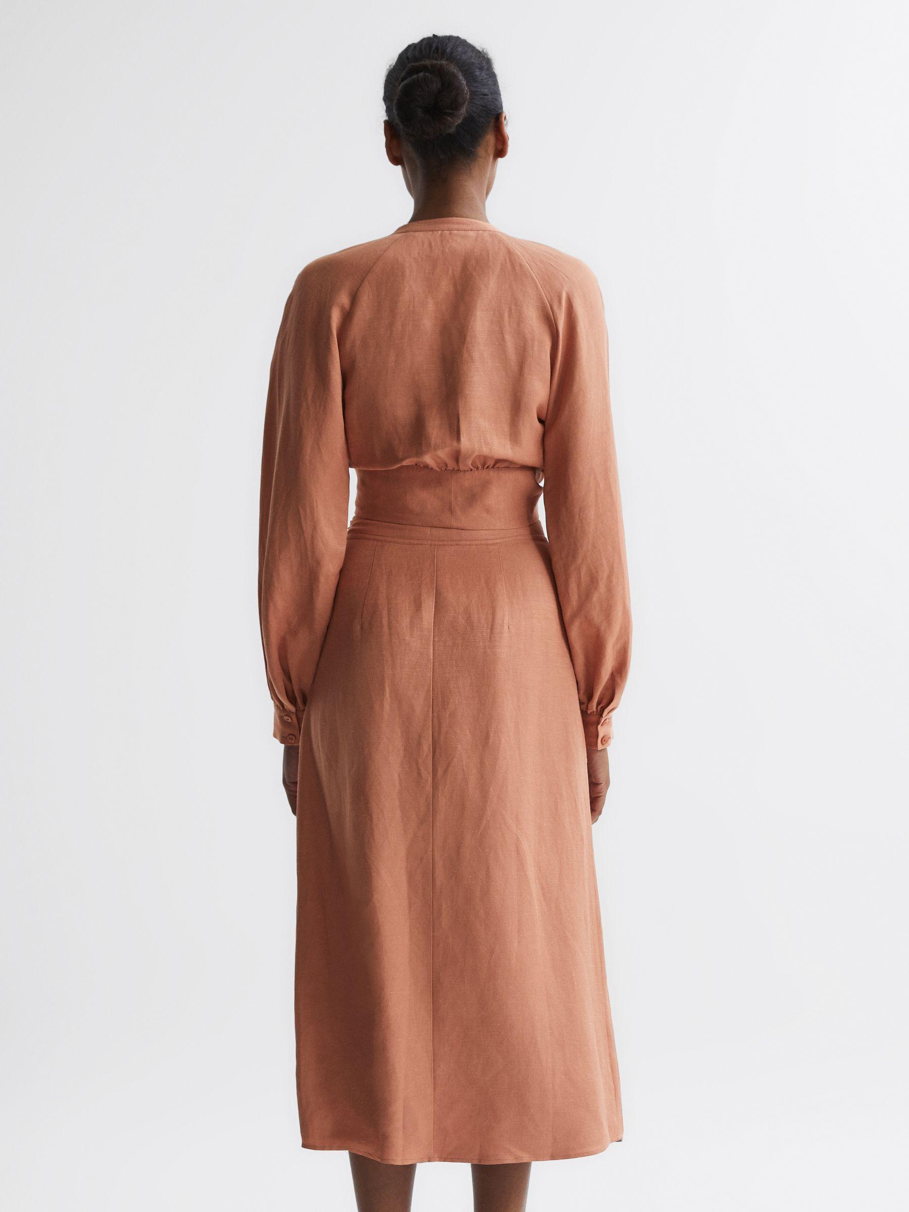Linen High Rise Skirt in Rust Product Image