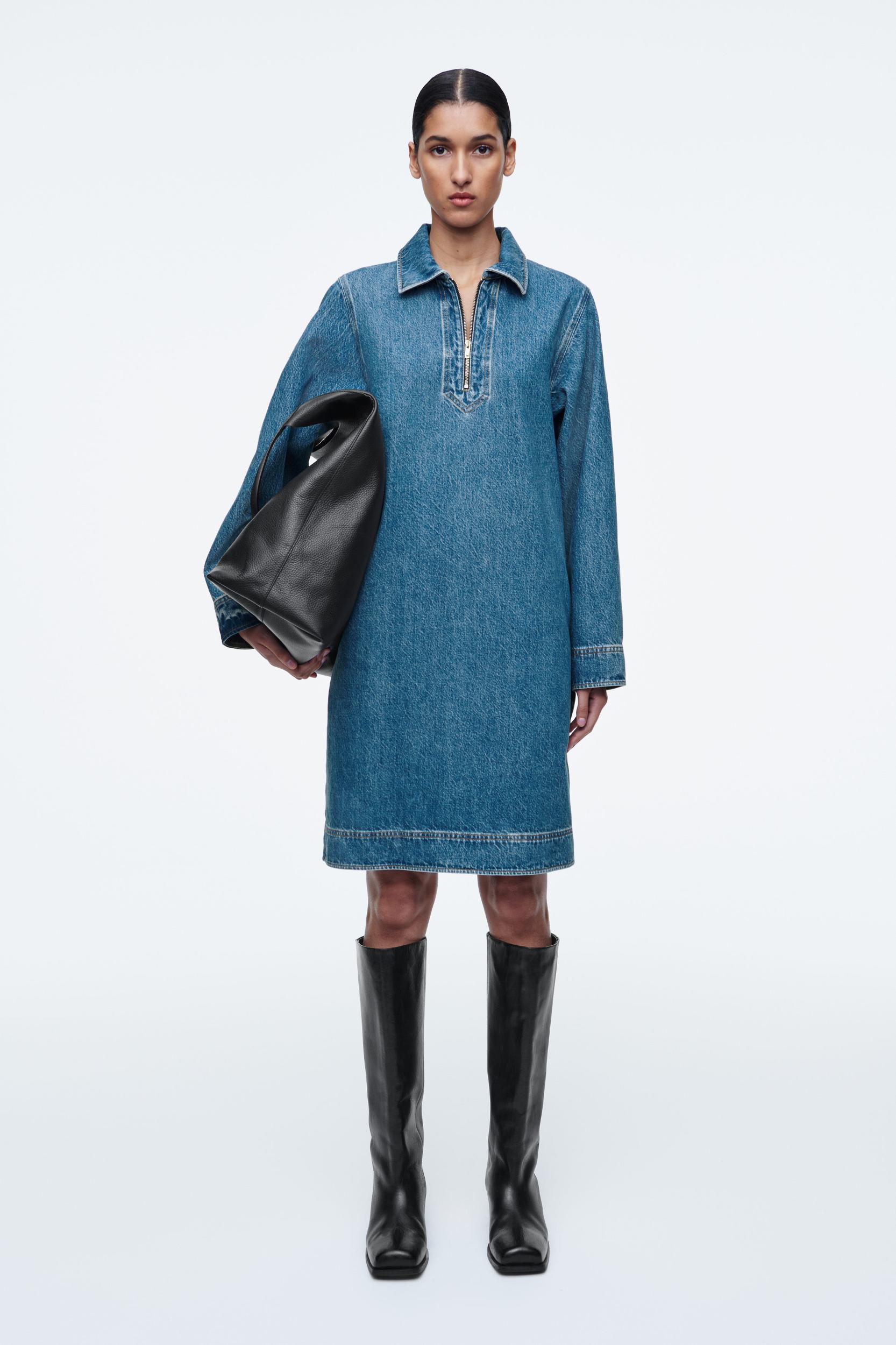 DENIM HALF-ZIP DRESS Product Image