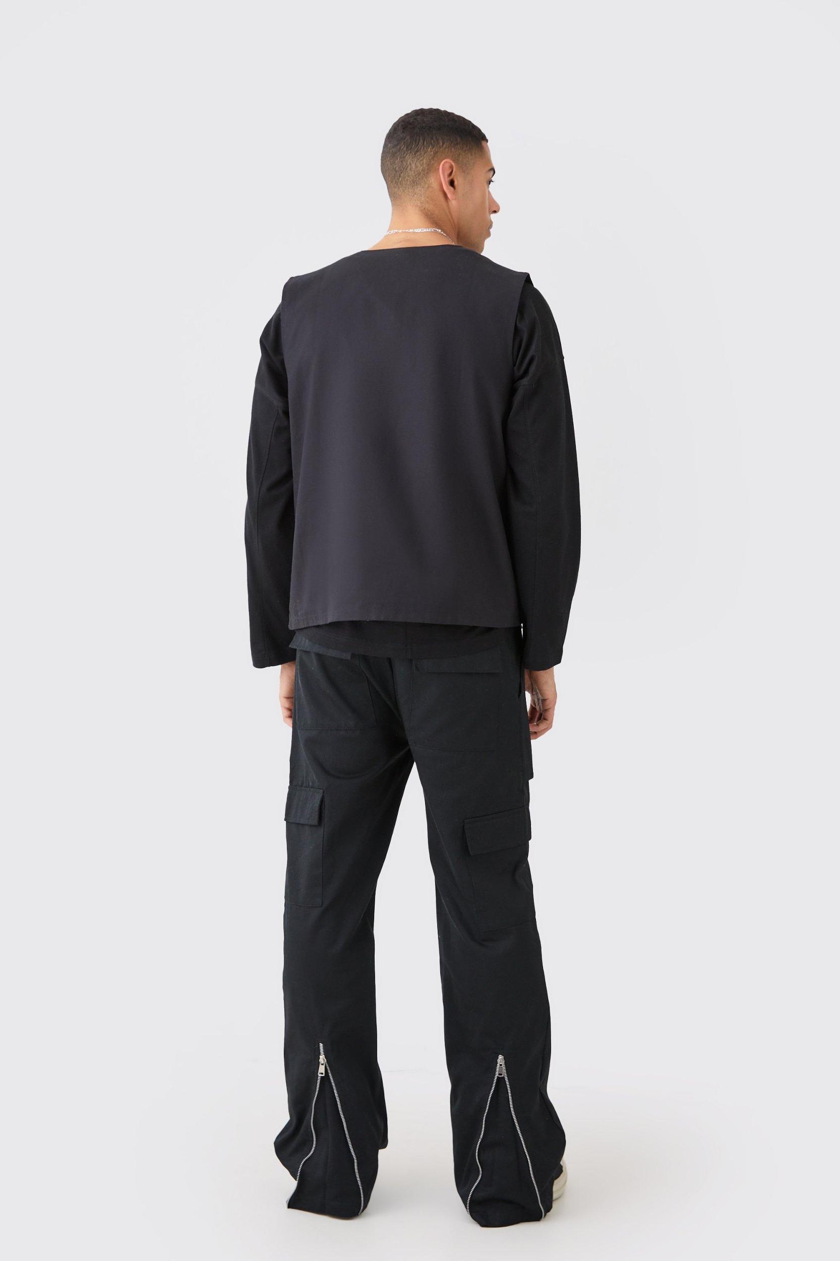 Elasticated Waist Zip Hem Flared Cargo Pants | boohooMAN USA Product Image