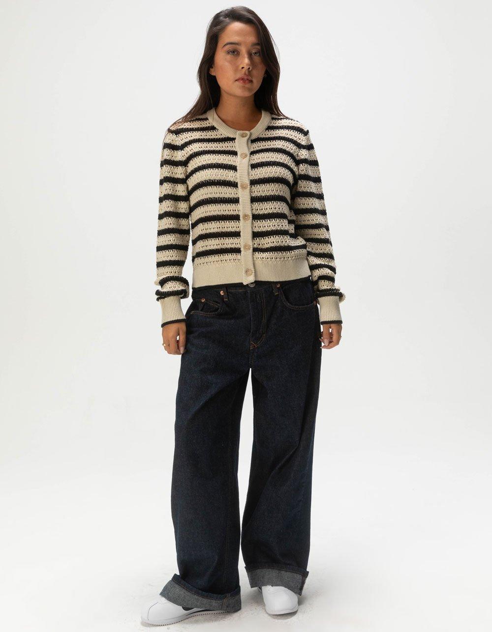 JJXX Addy Striped Womens Sweater Cardigan - CREAM/BLACK Product Image