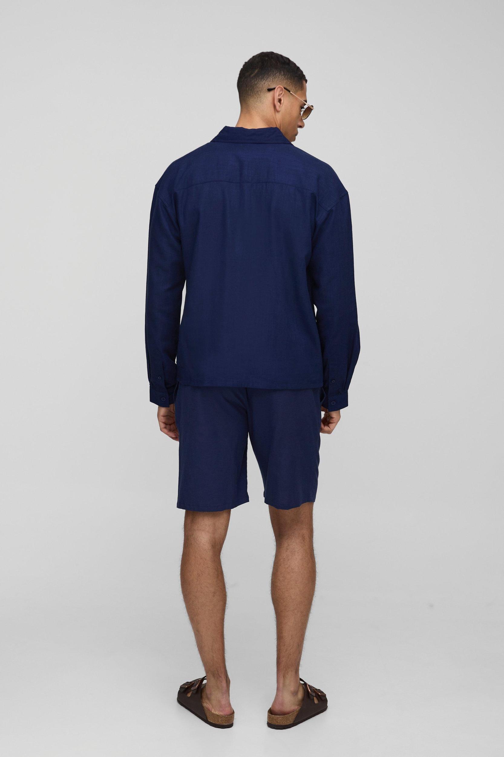 Heavyweight Linen Blend Oversized Concealed Placket Shirt Jacket | boohooMAN USA Product Image