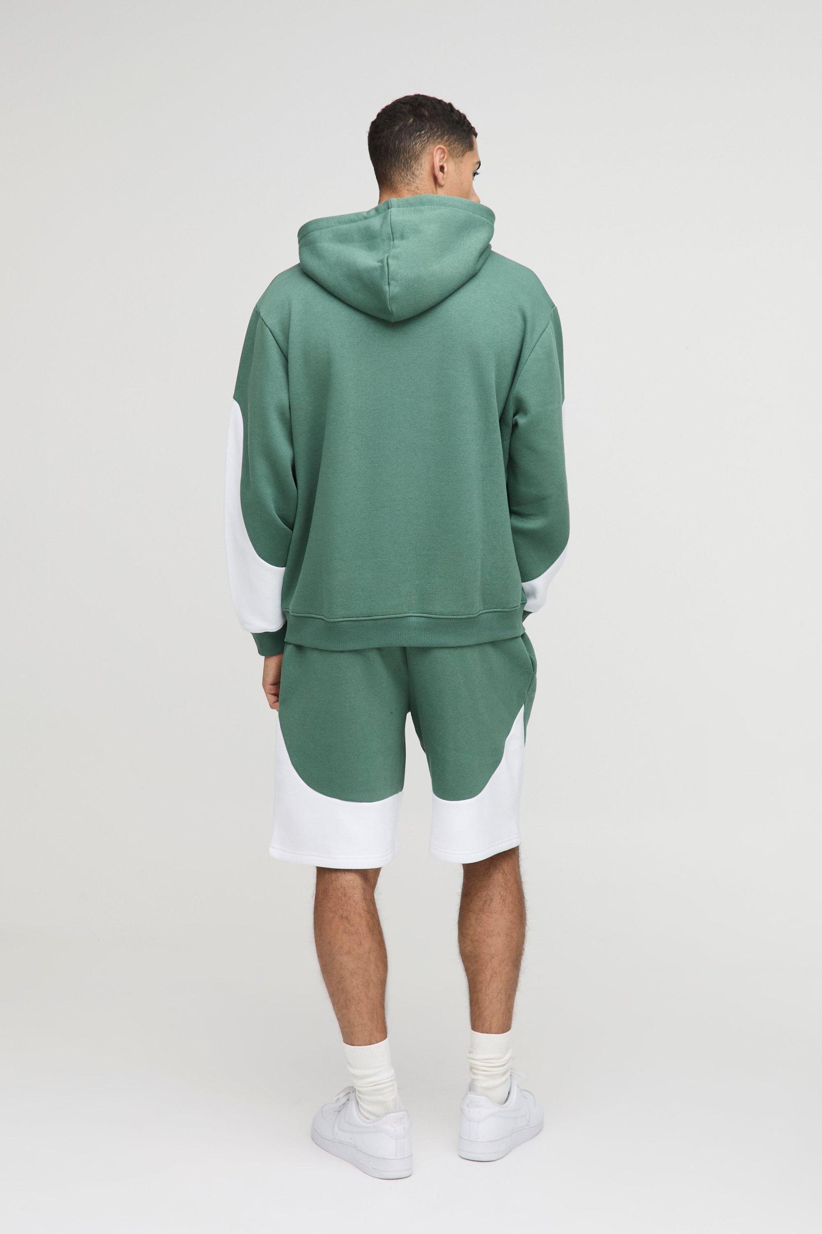 Oversized Man Colour Block Short Zip Hooded Tracksuit | boohooMAN USA Product Image