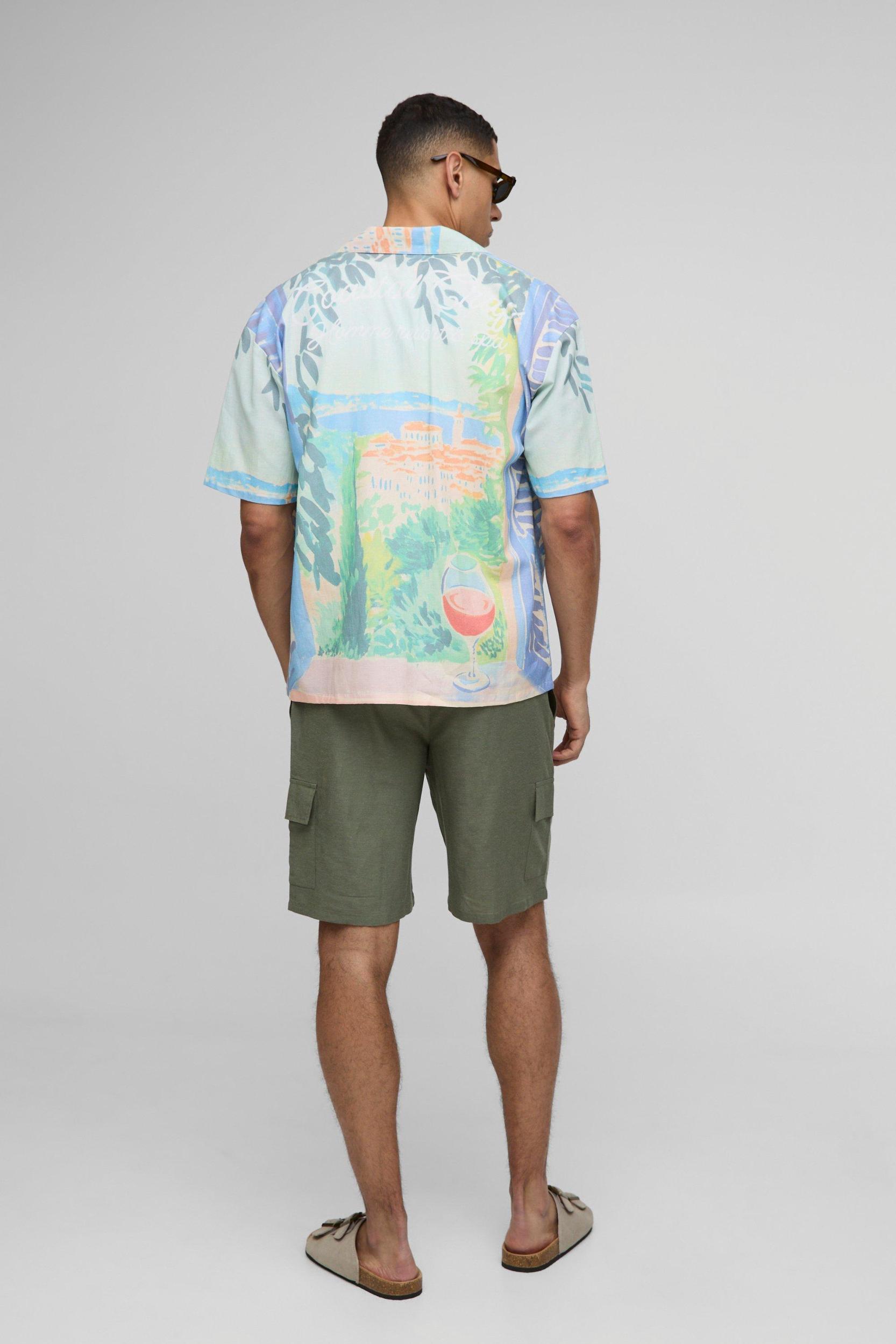 Elasticated Waist Relaxed Fit Mid Length Linen Blend Cargo Short | boohooMAN USA Product Image