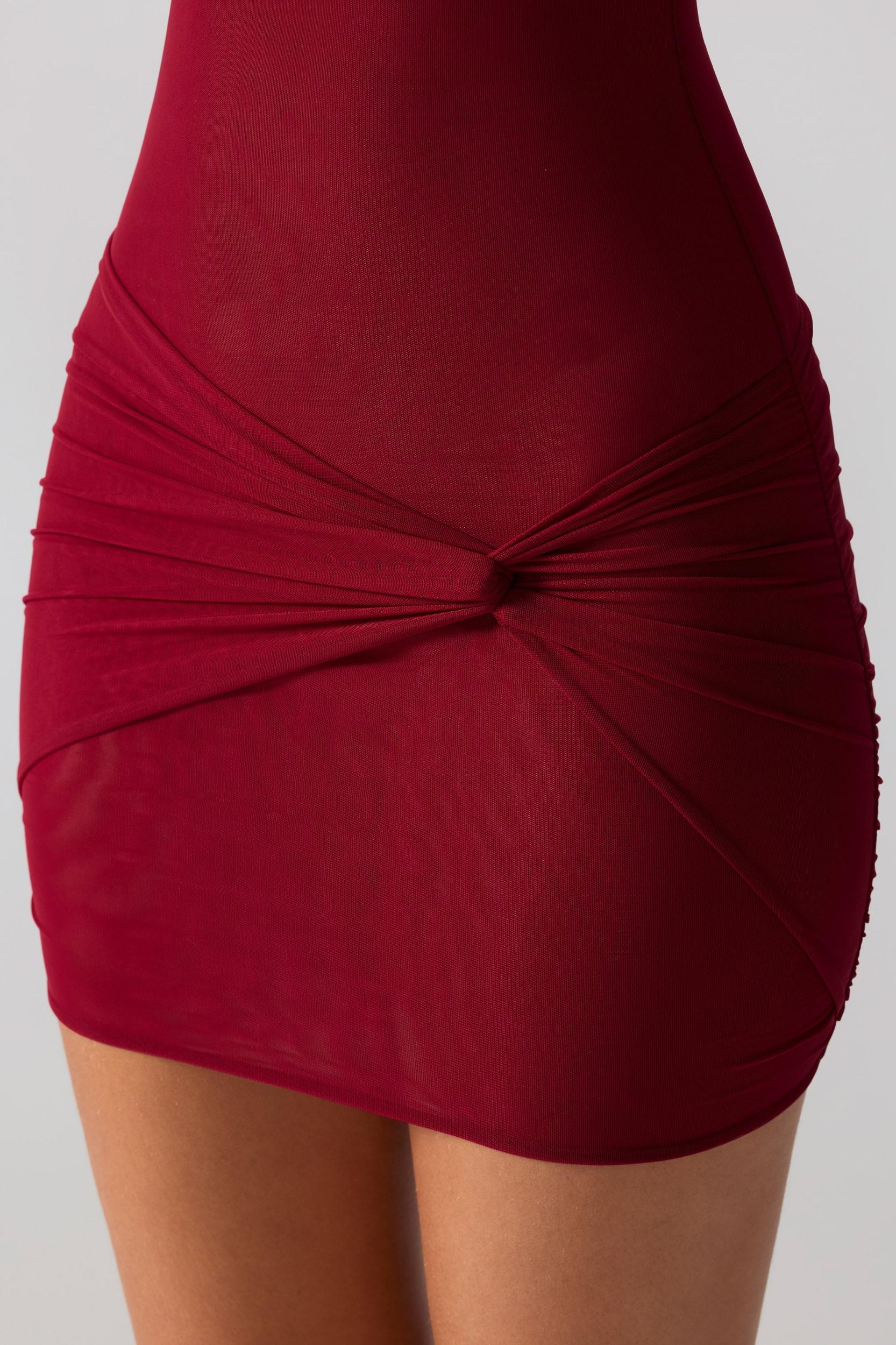 Mesh Cap Sleeve Cut Out Mini Dress in Ruby Product Image