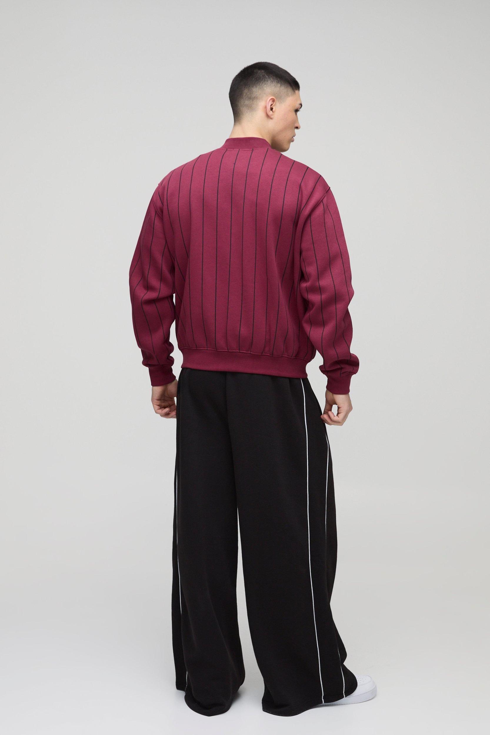 Oversized BM Pinstripe Jersey Bomber Jacket | boohooMAN USA Product Image