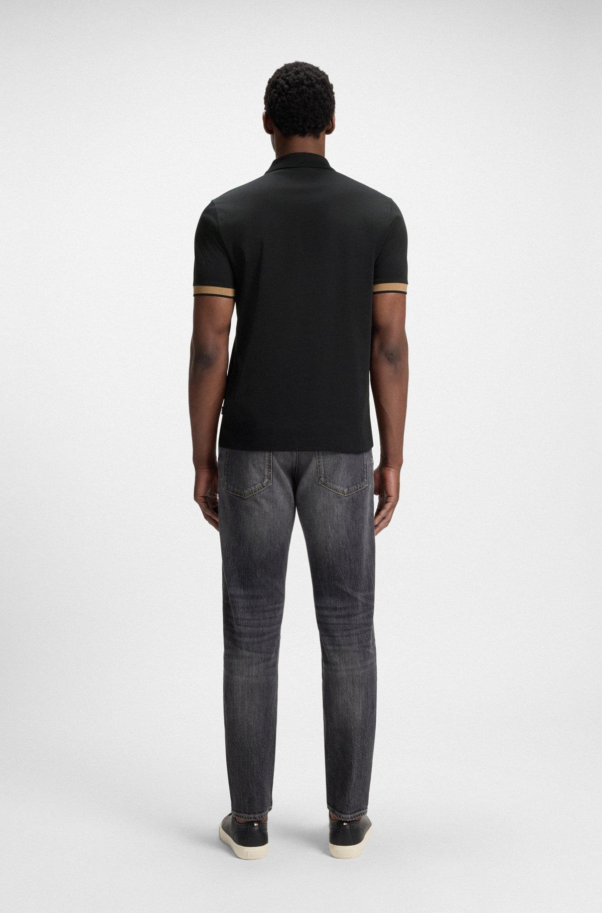 BOSS - Slim-fit polo shirt in mercerized stretch-cotton piqué - Black Product Image