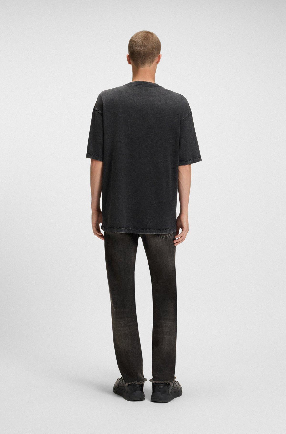 HUGO - Cotton T-shirt with tonal logo print - Black Product Image