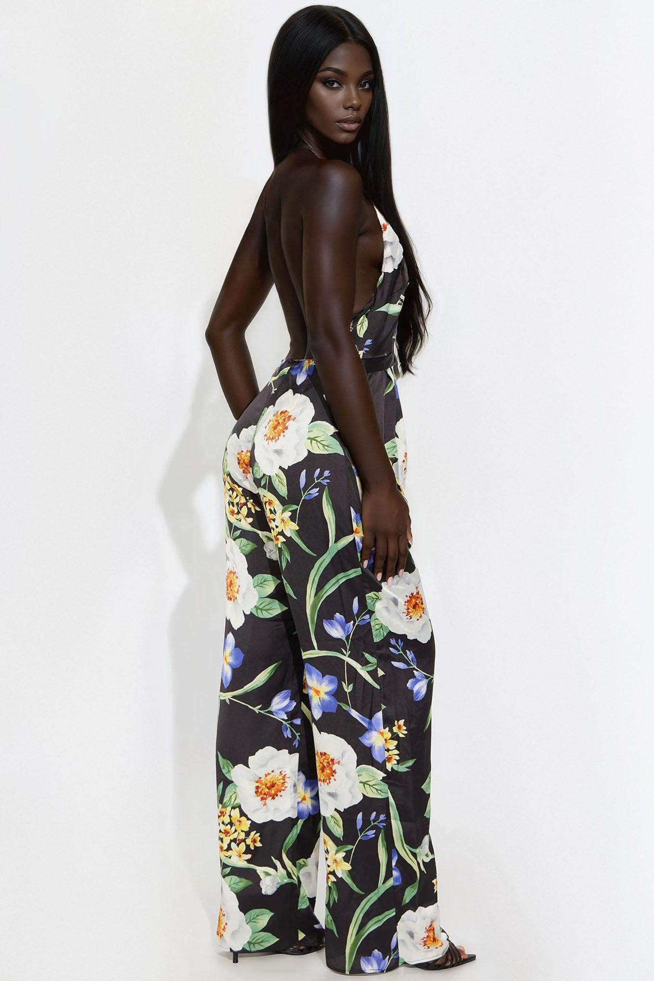 Feeling Uplifted Satin Jumpsuit - Black/combo Female Product Image