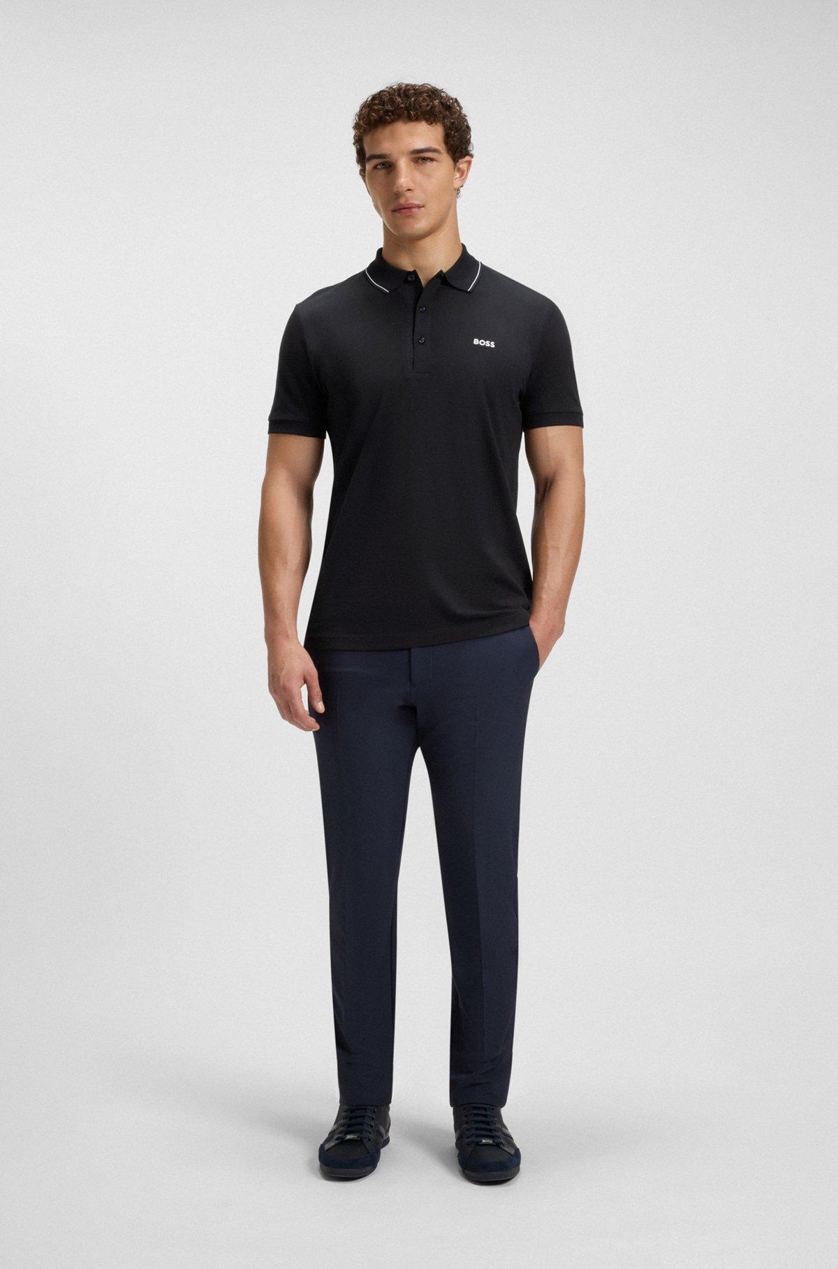 BOSS - Cotton-piqué slim-fit polo shirt with tonal logo - Dark Blue Product Image