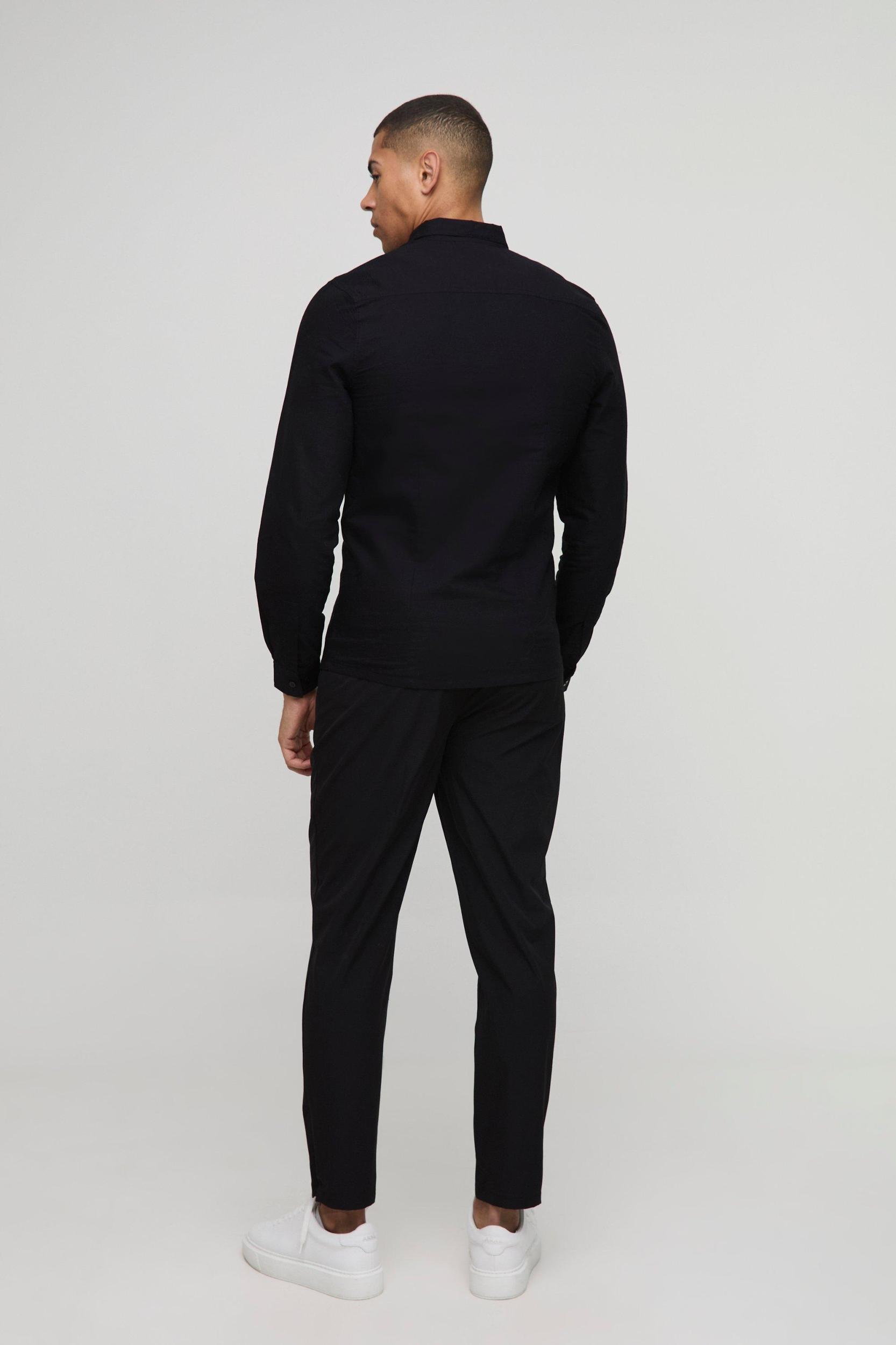 Slim Fit Button Down Collar Oxford Long Sleeve Shirt | boohooMAN USA Product Image