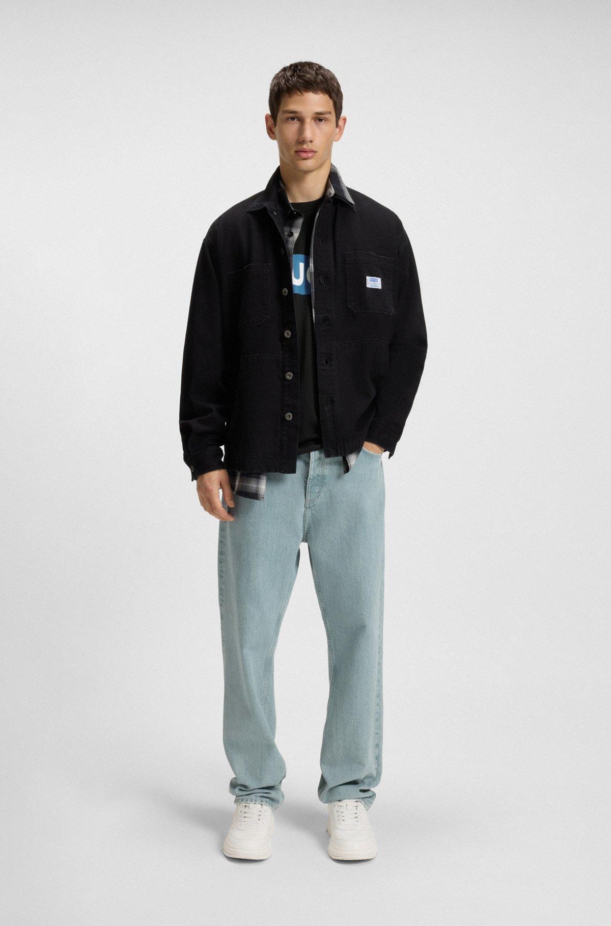 HUGO - Cotton jersey T-shirt with mixed-print logo - Black Product Image