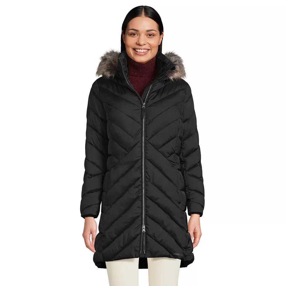 Petite Lands’ End Insulated Cozy Fleece Lined Faux-Fur Trim Hood Puffer Coat, Women's,  Product Image