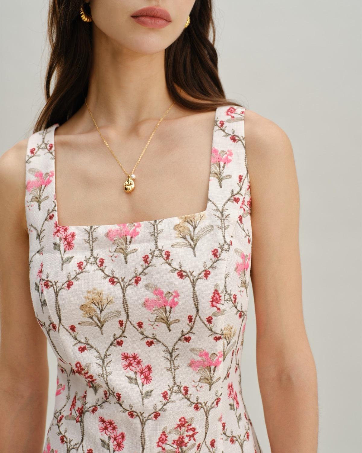 Floral Square Neck A-Line Slip Mini Dress Product Image