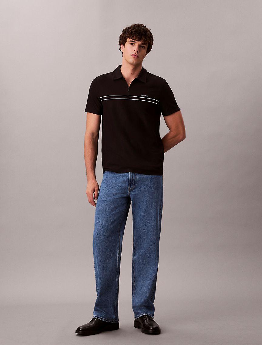 Contrast Piping Quarter Zip Polo Shirt  Product Image