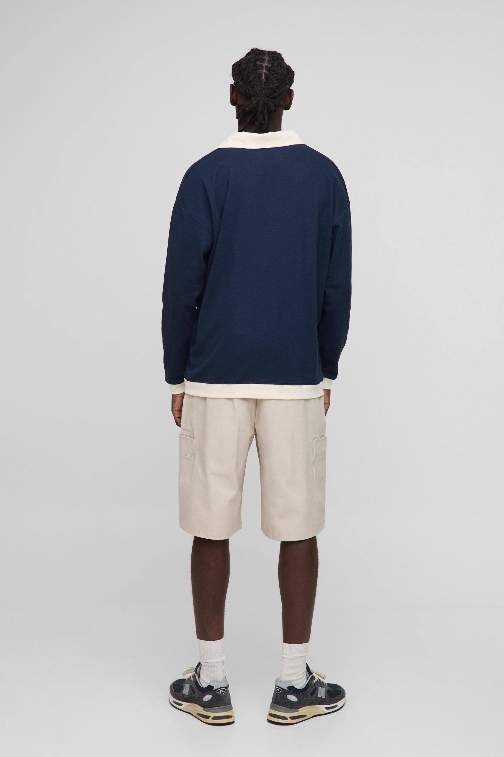 Regular Fit Contrast Interlock Revere Rugby Polo | boohooMAN USA Product Image