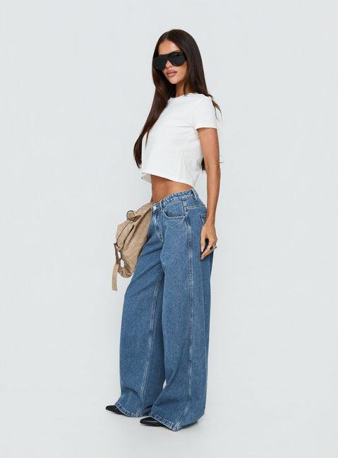Ramos Low Rise Wide Leg Jeans Mid Blue Wash Product Image