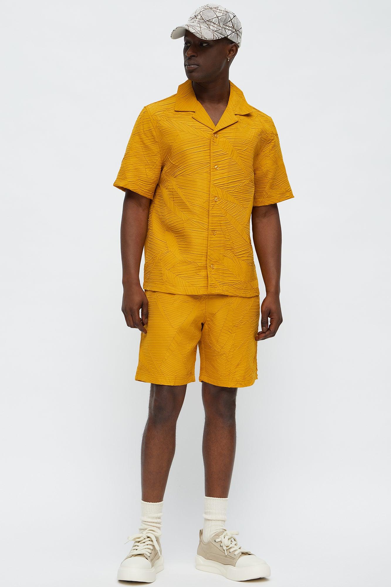 Ponce Textured Cuban Collar Button Up Shirt - Mustard Product Image