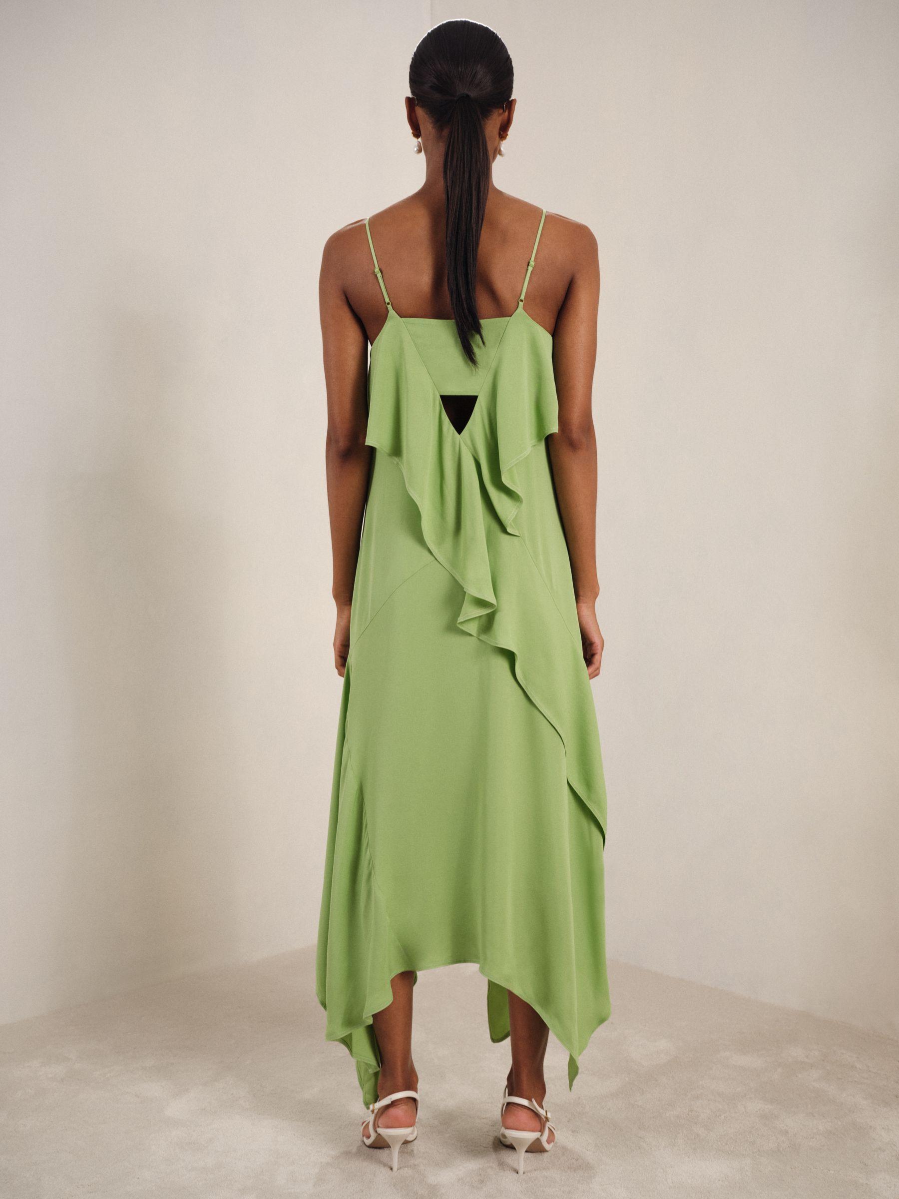 Ruffle-Detail Midi Dress in Green Product Image