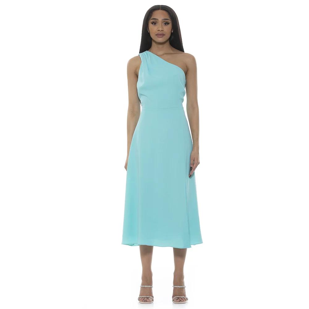 Women's ALEXIA ADMOR Fay One-Shoulder Midi Fit & Flare Dress, Size: 6, Turquoise Product Image