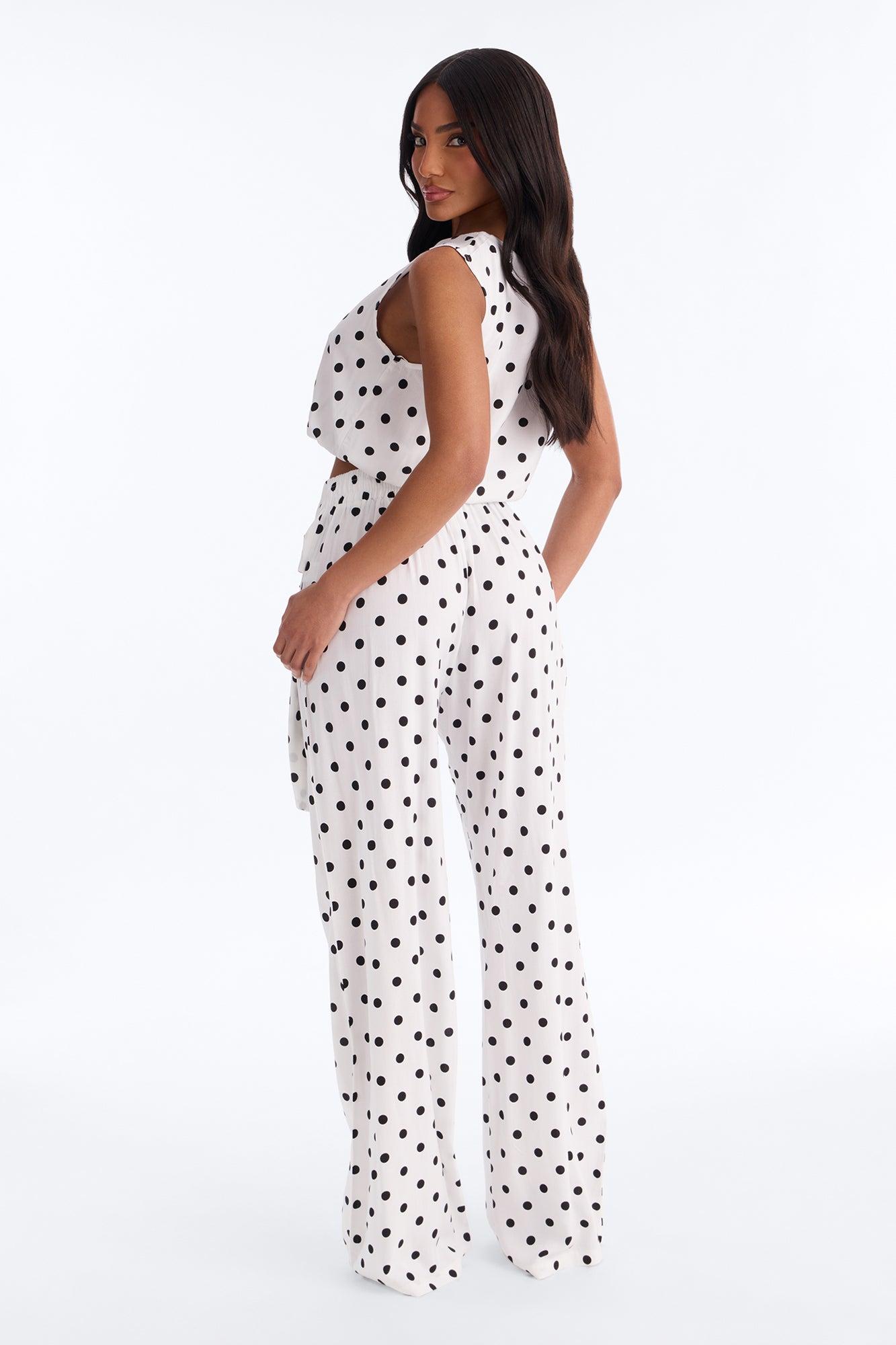 Gemma Polka Dot Wide Leg Pant Set - White/Black Female Product Image