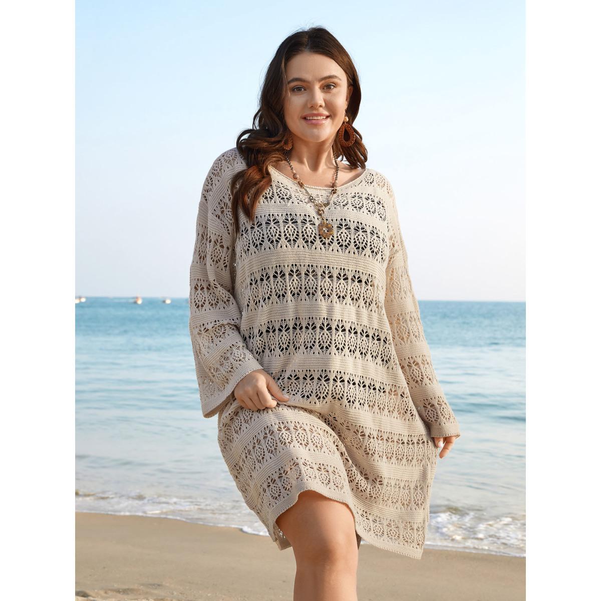 Plus Size Cut-Out Round Neck Midi Swim Cover-Up Women's Swimwear Apricot Resort Loose Cut-Out Curve Swim Cover Ups BloomChic 10/M Product Image