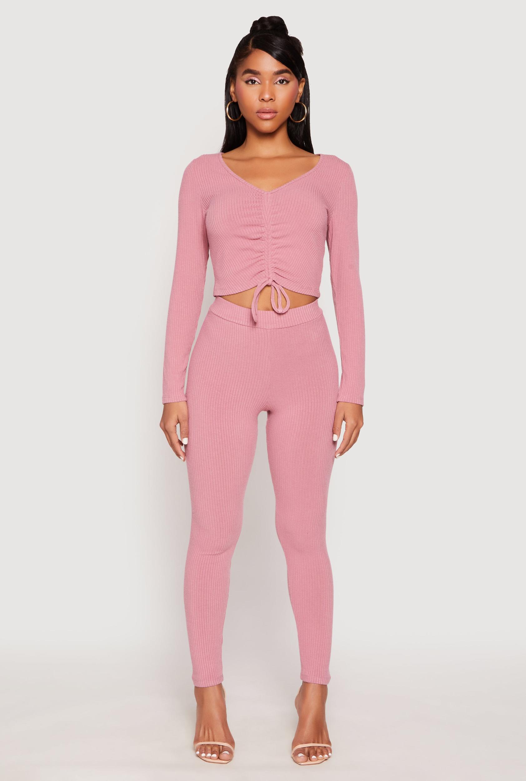 Womens Rib Knit High Waisted Leggings Product Image