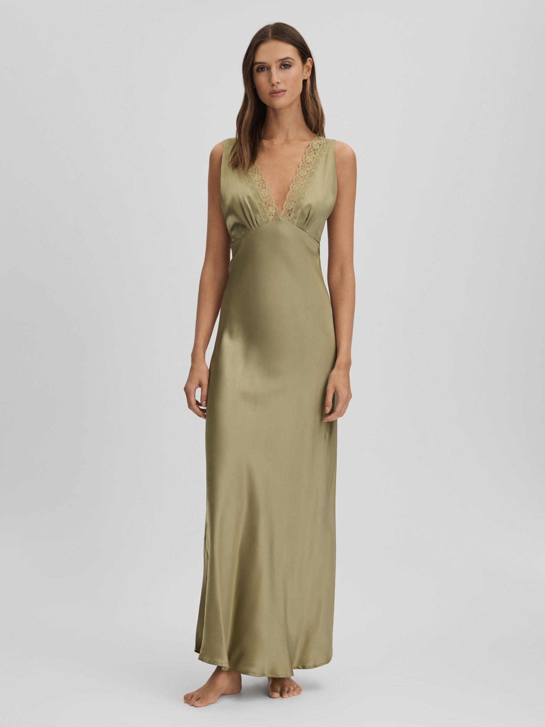 Maison Essentiele Silk Nightdress in Olive Product Image