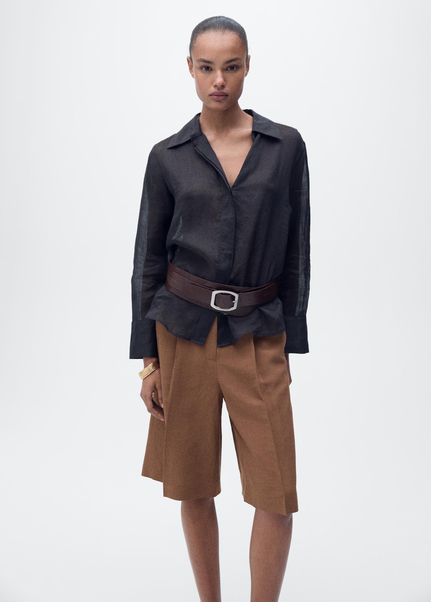 Linen-blend suit bermuda shorts - Women | MANGO USA Product Image