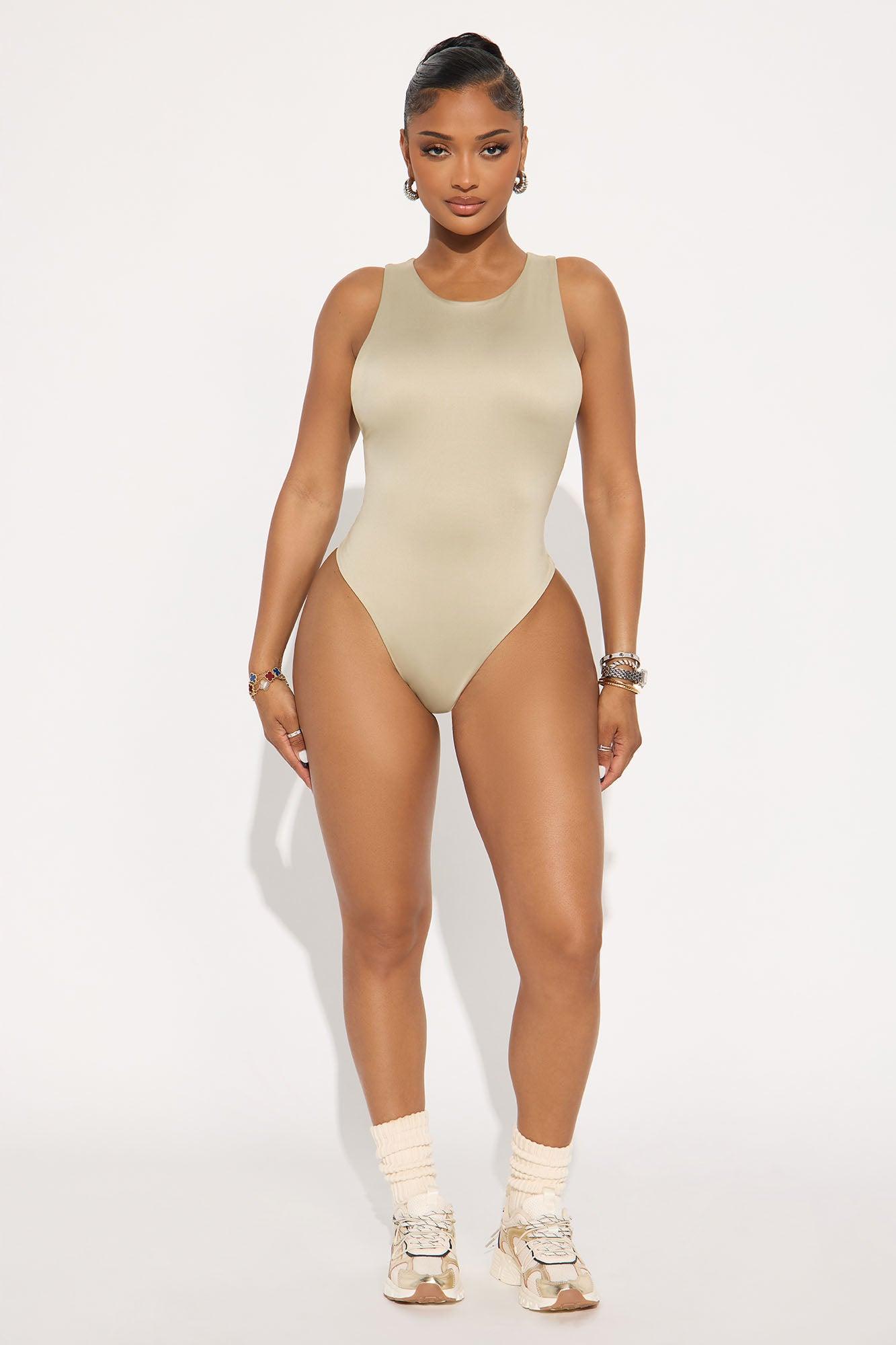 Contour Double Lined Scoop Neck Bodysuit - Stone Female Product Image