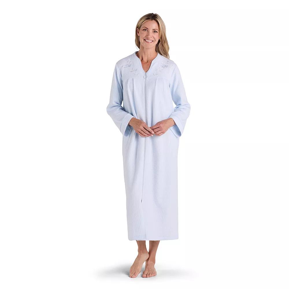 Petite Miss Elaine Essentials Brushed Waffle Long Zip Robe, Women's, Size: Large Petite, Light Blue Product Image